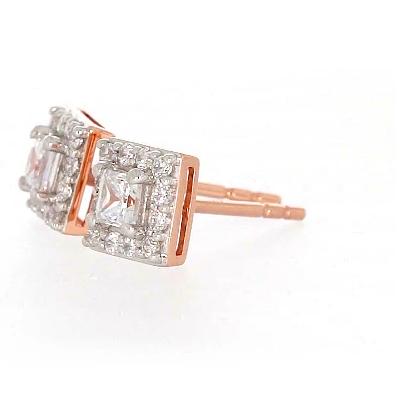 HUSH 9ct Rose Gold Princess & Round Brilliant Cut with 1/2 CARAT tw of Diamond Simulants Stud Earrings - Image 15