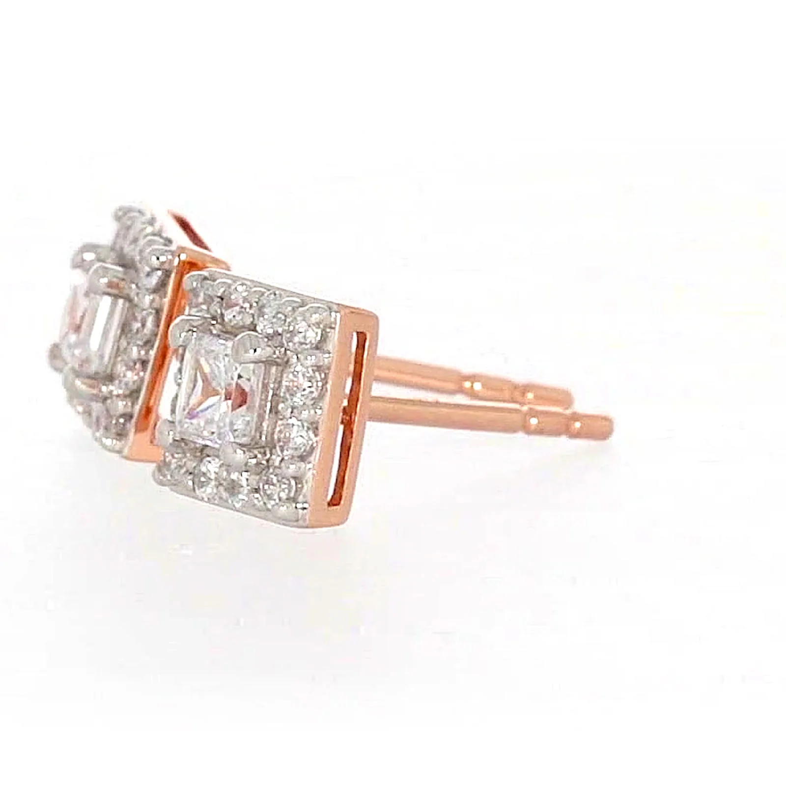 HUSH 9ct Rose Gold Princess & Round Brilliant Cut with 1/2 CARAT tw of Diamond Simulants Stud Earrings - Image 16