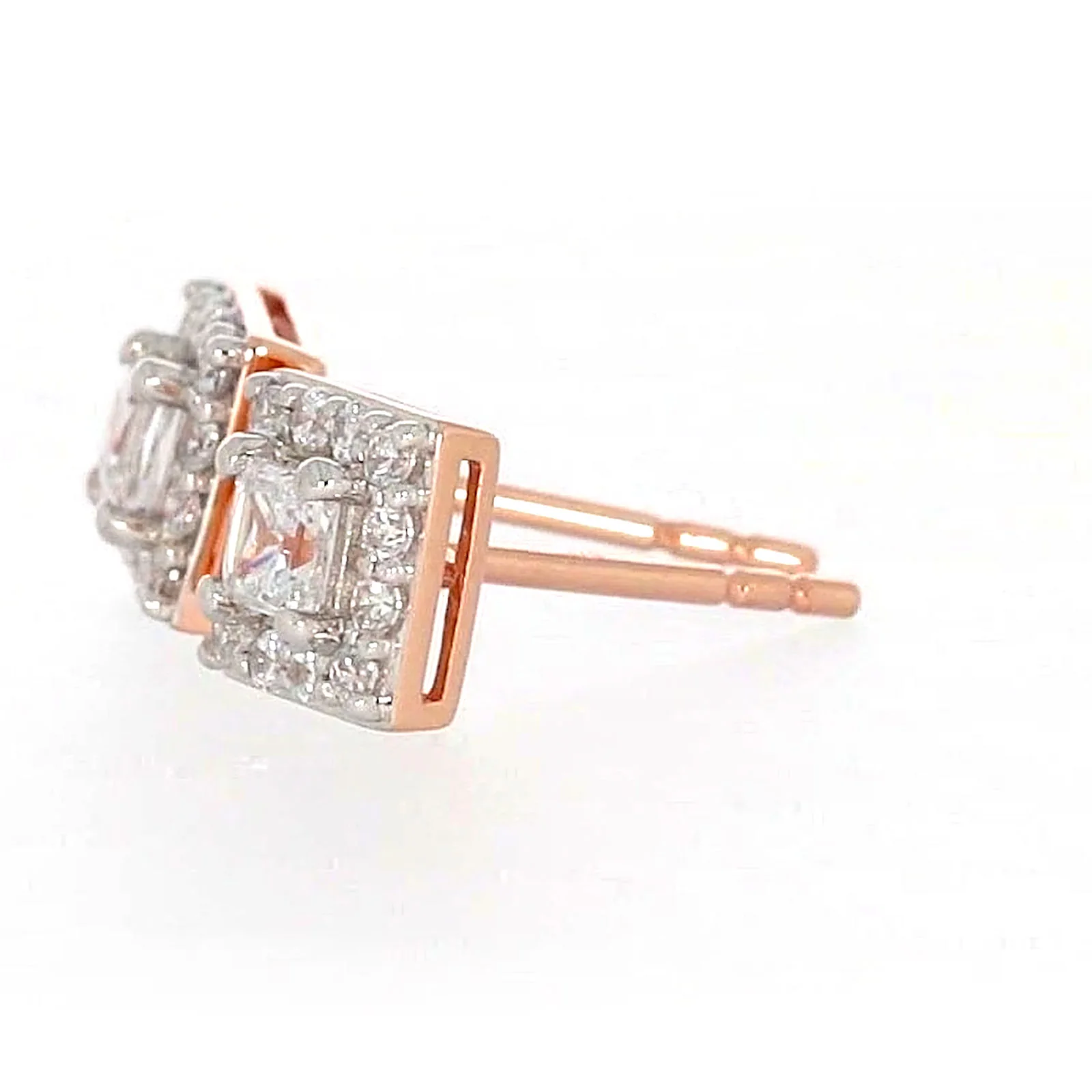 HUSH 9ct Rose Gold Princess & Round Brilliant Cut with 1/2 CARAT tw of Diamond Simulants Stud Earrings - Image 17