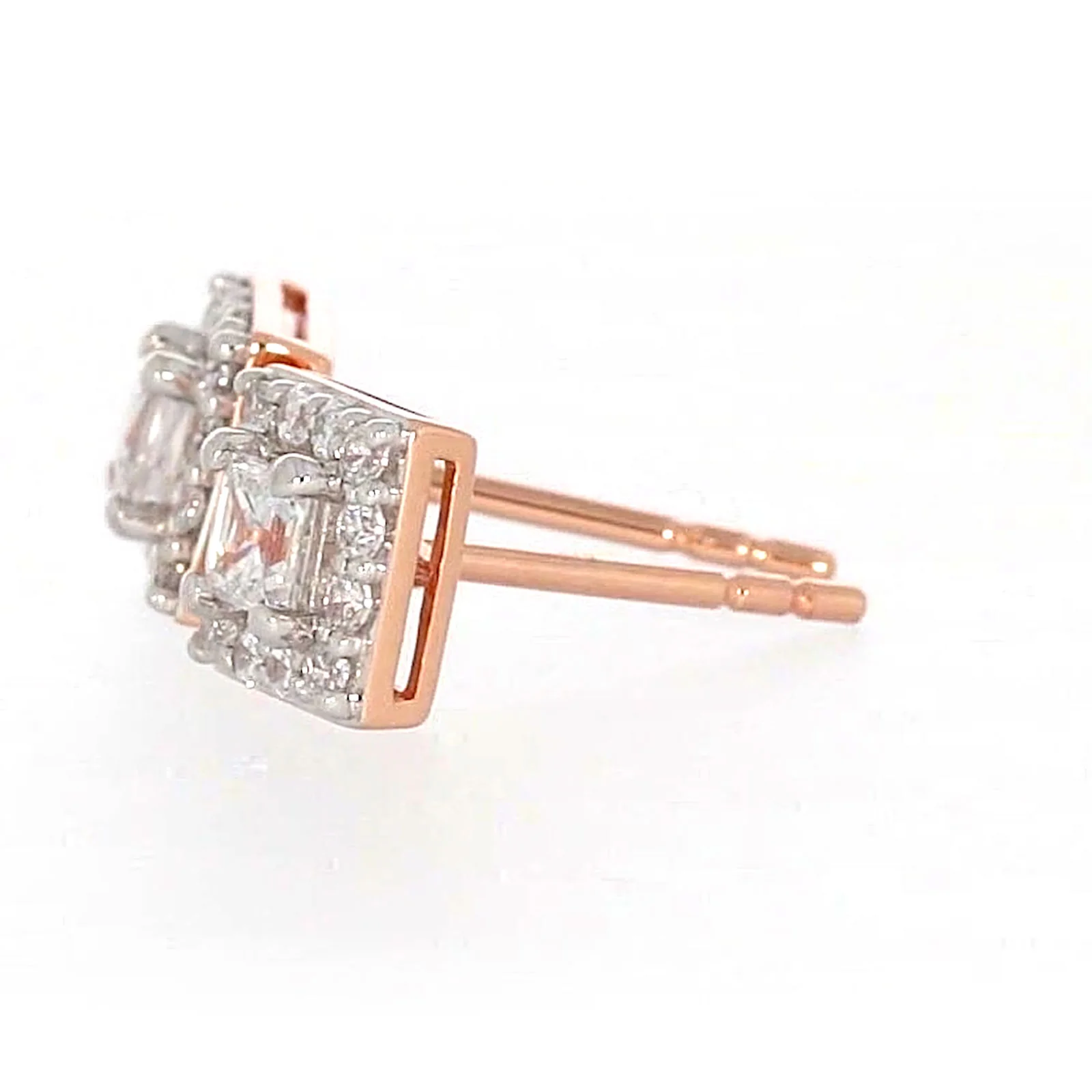 HUSH 9ct Rose Gold Princess & Round Brilliant Cut with 1/2 CARAT tw of Diamond Simulants Stud Earrings - Image 18