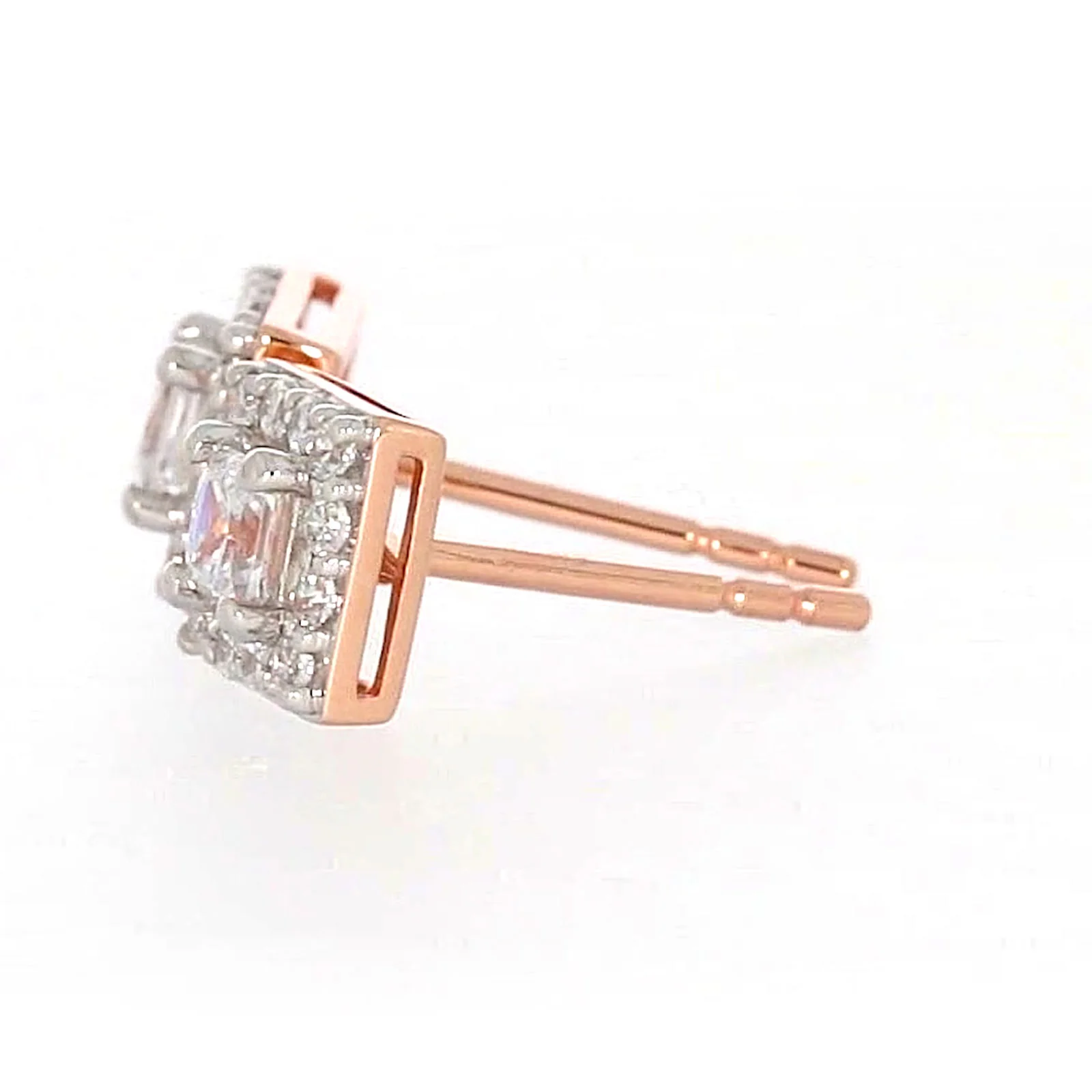 HUSH 9ct Rose Gold Princess & Round Brilliant Cut with 1/2 CARAT tw of Diamond Simulants Stud Earrings - Image 19