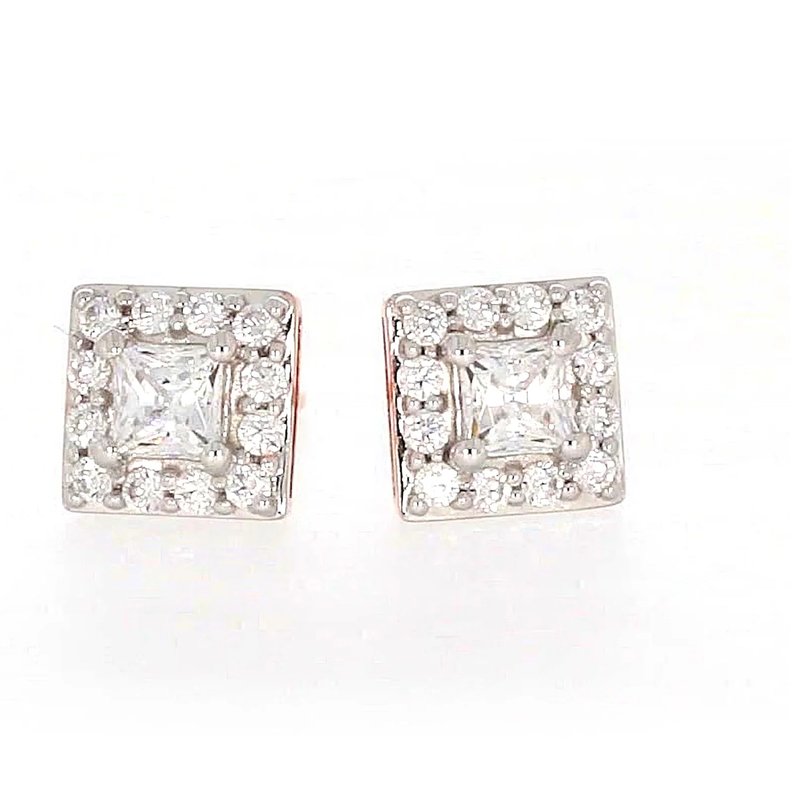 HUSH 9ct Rose Gold Princess & Round Brilliant Cut with 1/2 CARAT tw of Diamond Simulants Stud Earrings - Image 2