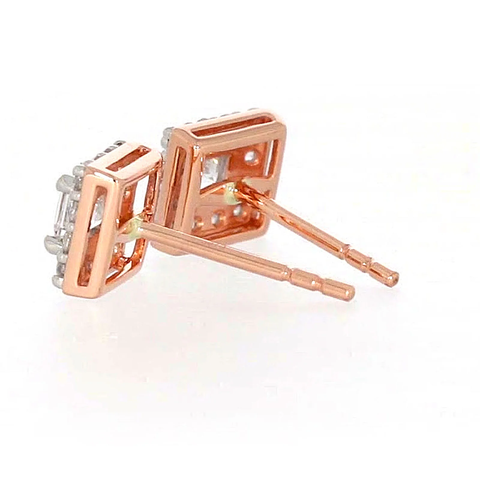 HUSH 9ct Rose Gold Princess & Round Brilliant Cut with 1/2 CARAT tw of Diamond Simulants Stud Earrings - Image 28