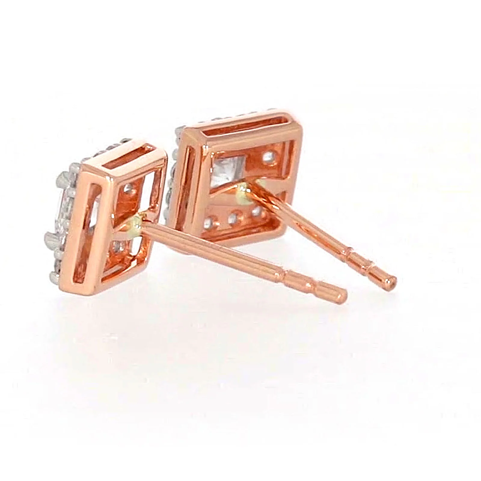 HUSH 9ct Rose Gold Princess & Round Brilliant Cut with 1/2 CARAT tw of Diamond Simulants Stud Earrings - Image 29