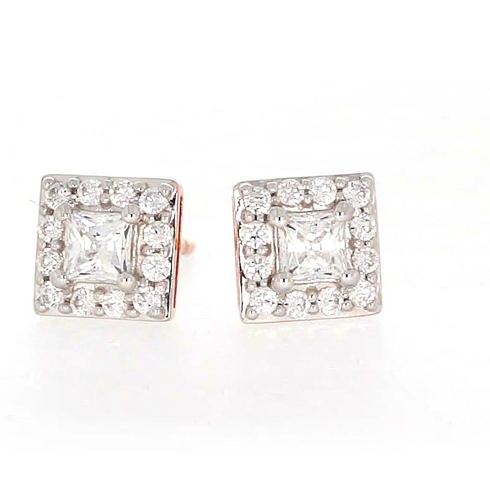 HUSH 9ct Rose Gold Princess & Round Brilliant Cut with 1/2 CARAT tw of Diamond Simulants Stud Earrings - Image 3