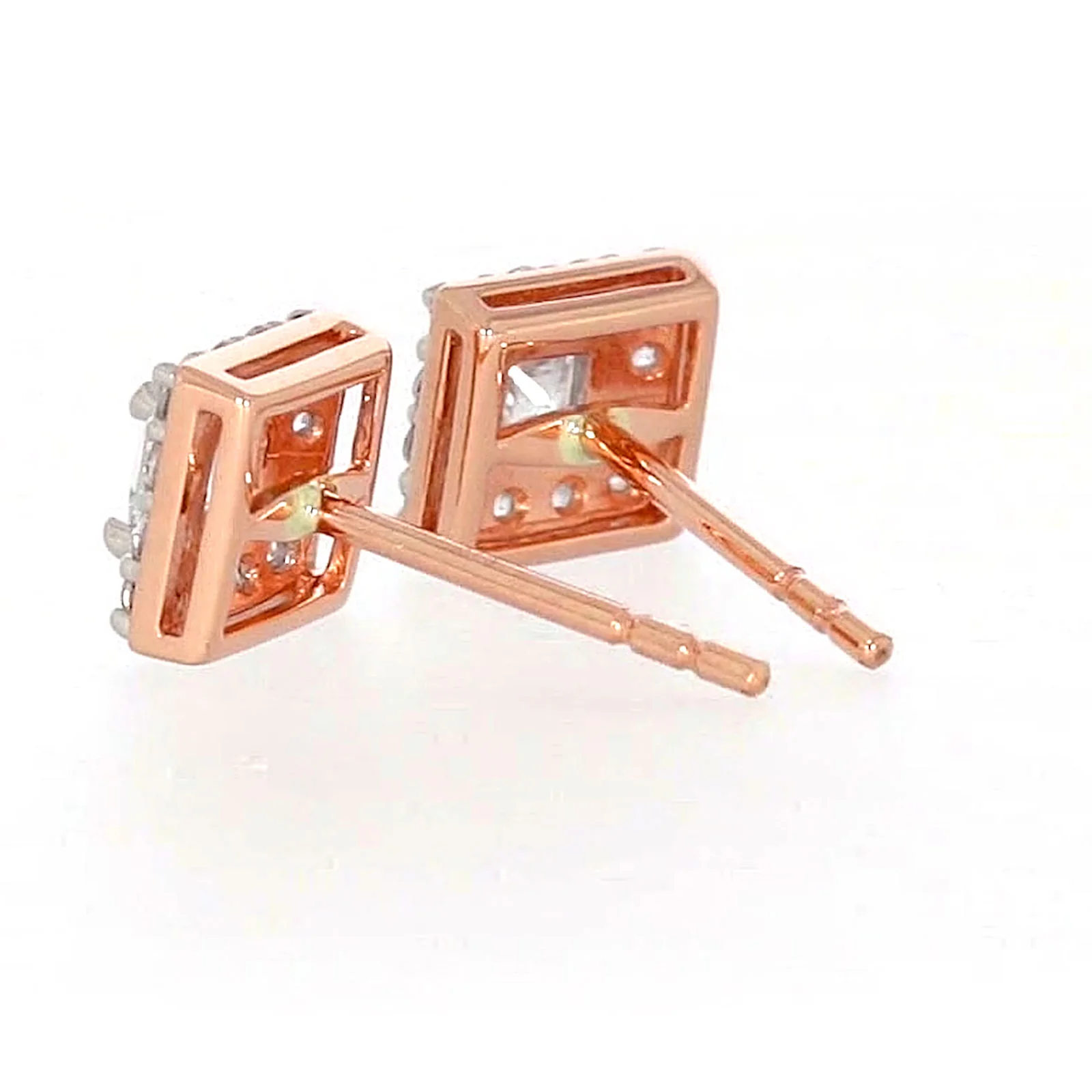 HUSH 9ct Rose Gold Princess & Round Brilliant Cut with 1/2 CARAT tw of Diamond Simulants Stud Earrings - Image 30