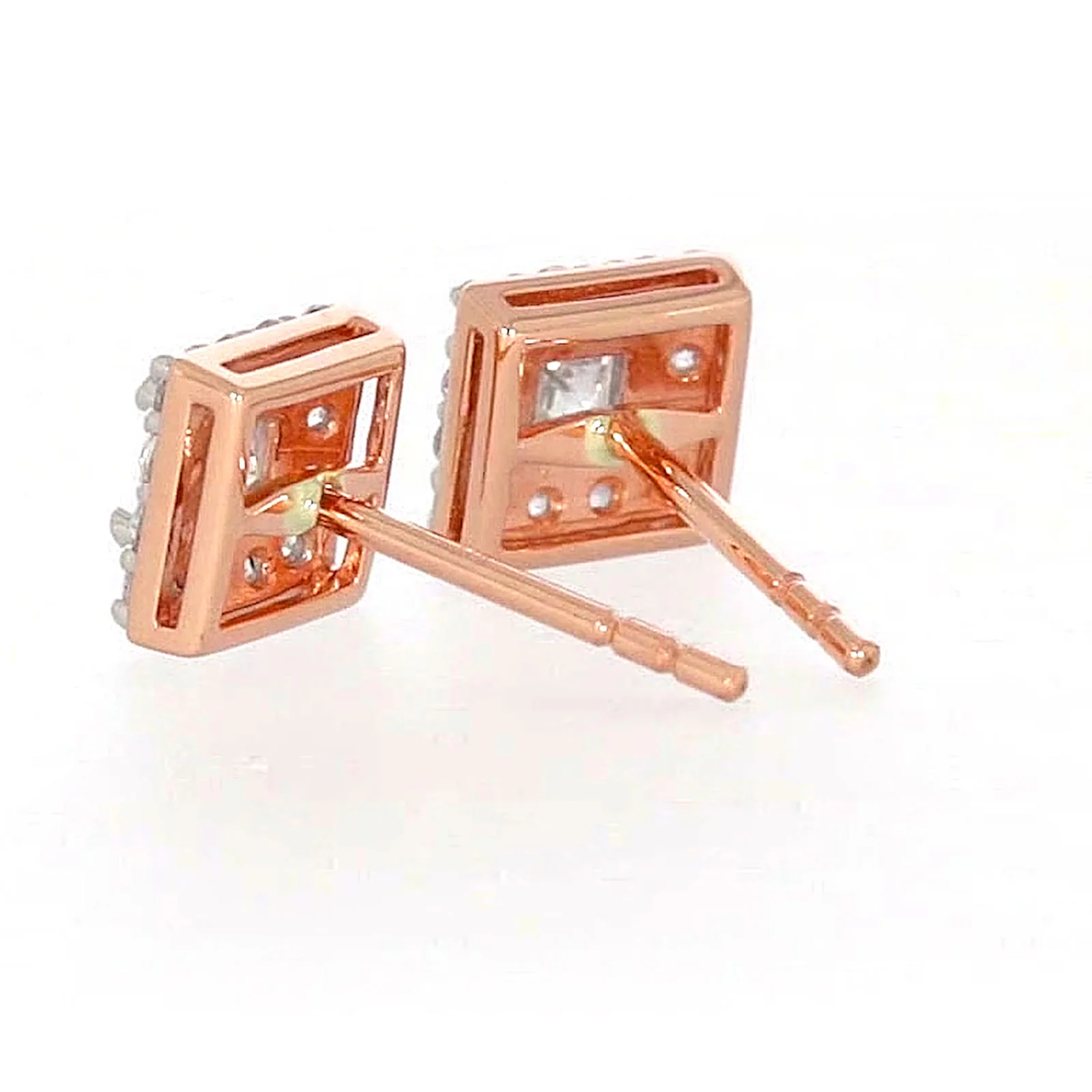 HUSH 9ct Rose Gold Princess & Round Brilliant Cut with 1/2 CARAT tw of Diamond Simulants Stud Earrings - Image 31