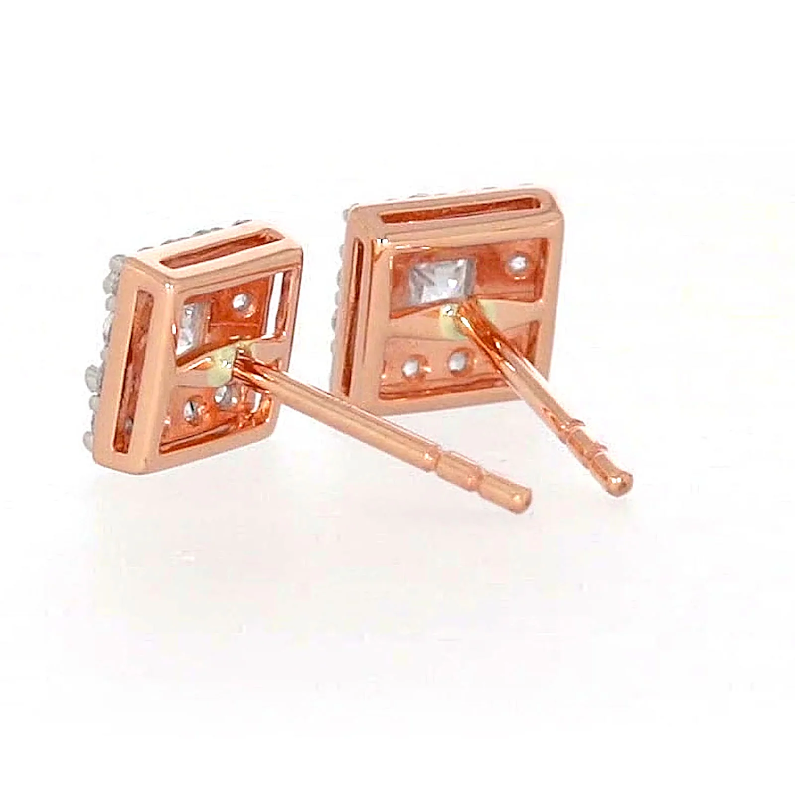HUSH 9ct Rose Gold Princess & Round Brilliant Cut with 1/2 CARAT tw of Diamond Simulants Stud Earrings - Image 32