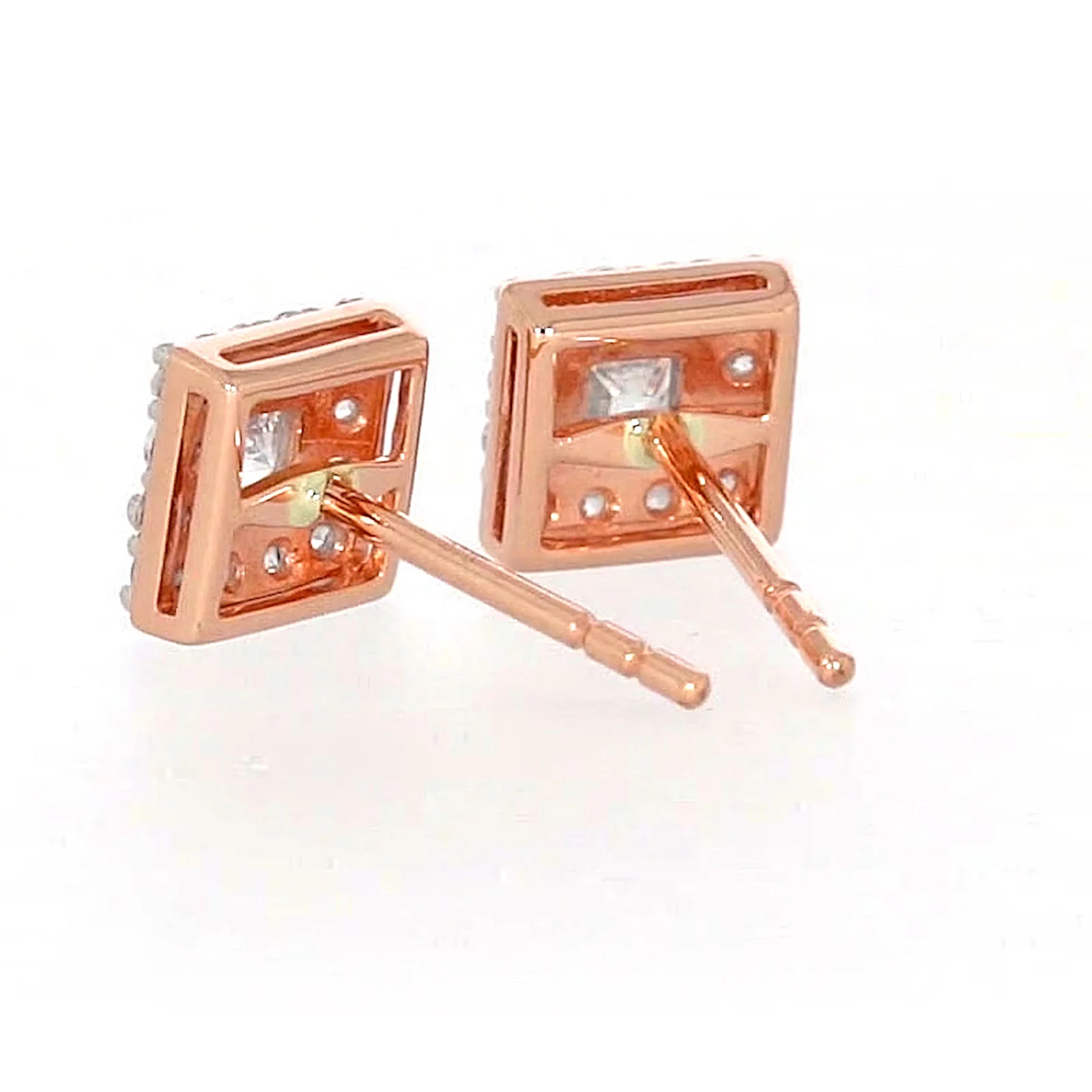 HUSH 9ct Rose Gold Princess & Round Brilliant Cut with 1/2 CARAT tw of Diamond Simulants Stud Earrings - Image 33