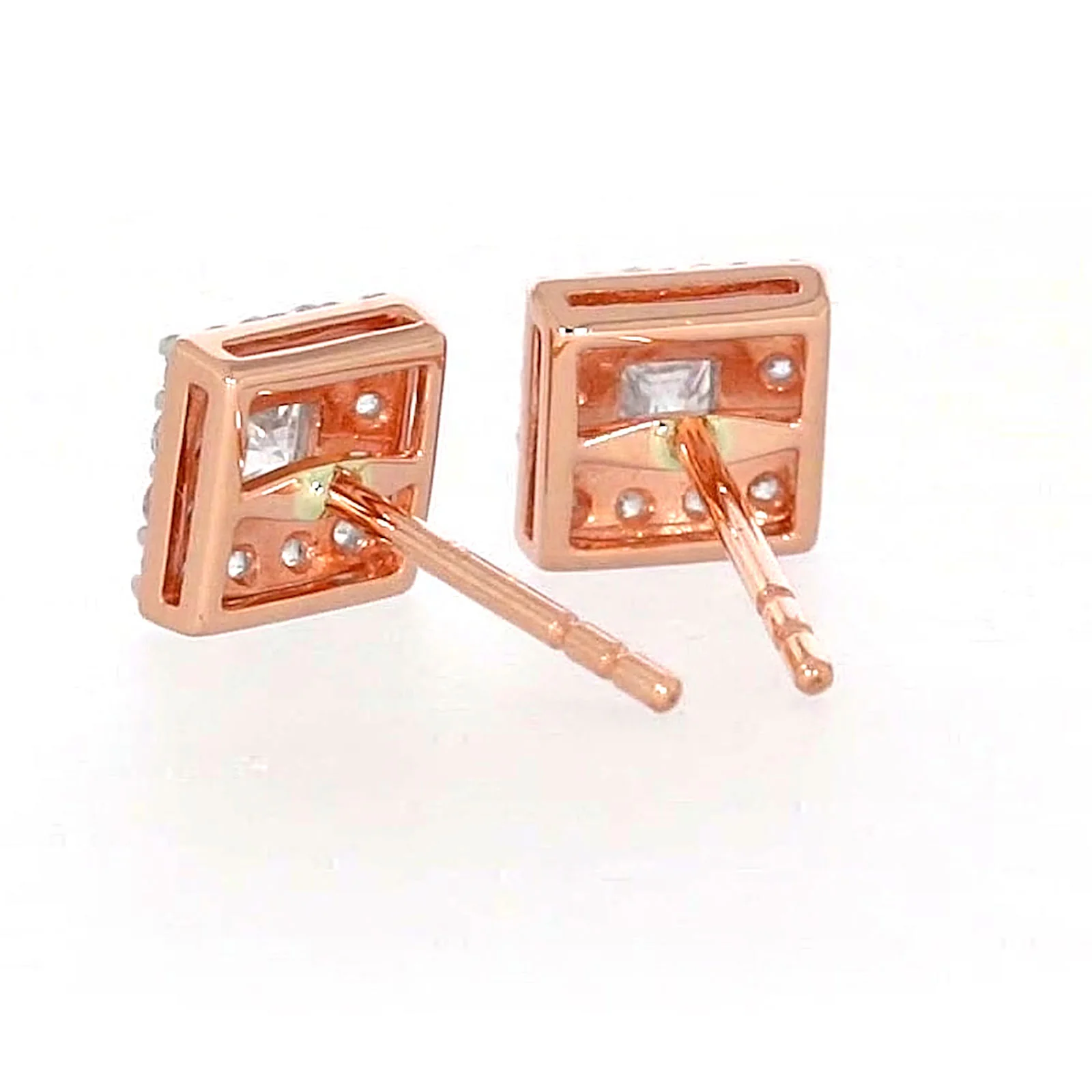 HUSH 9ct Rose Gold Princess & Round Brilliant Cut with 1/2 CARAT tw of Diamond Simulants Stud Earrings - Image 34
