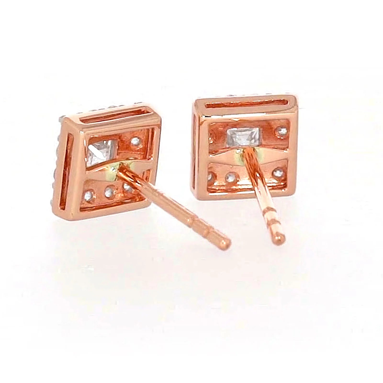 HUSH 9ct Rose Gold Princess & Round Brilliant Cut with 1/2 CARAT tw of Diamond Simulants Stud Earrings - Image 35