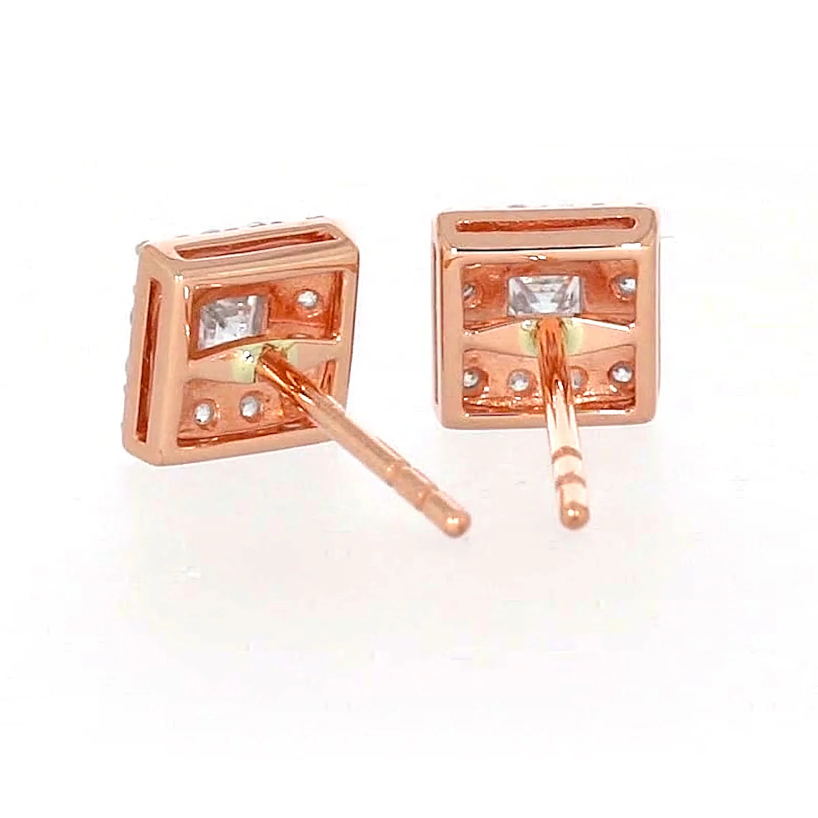 HUSH 9ct Rose Gold Princess & Round Brilliant Cut with 1/2 CARAT tw of Diamond Simulants Stud Earrings - Image 36