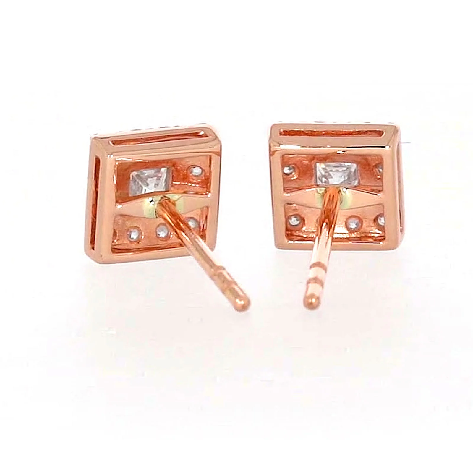 HUSH 9ct Rose Gold Princess & Round Brilliant Cut with 1/2 CARAT tw of Diamond Simulants Stud Earrings - Image 38