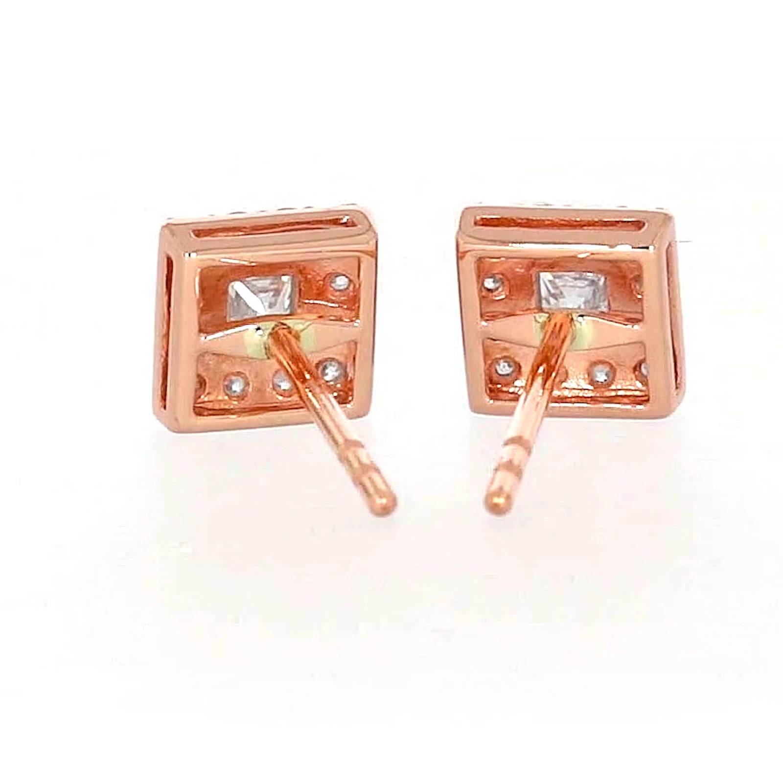 HUSH 9ct Rose Gold Princess & Round Brilliant Cut with 1/2 CARAT tw of Diamond Simulants Stud Earrings - Image 39