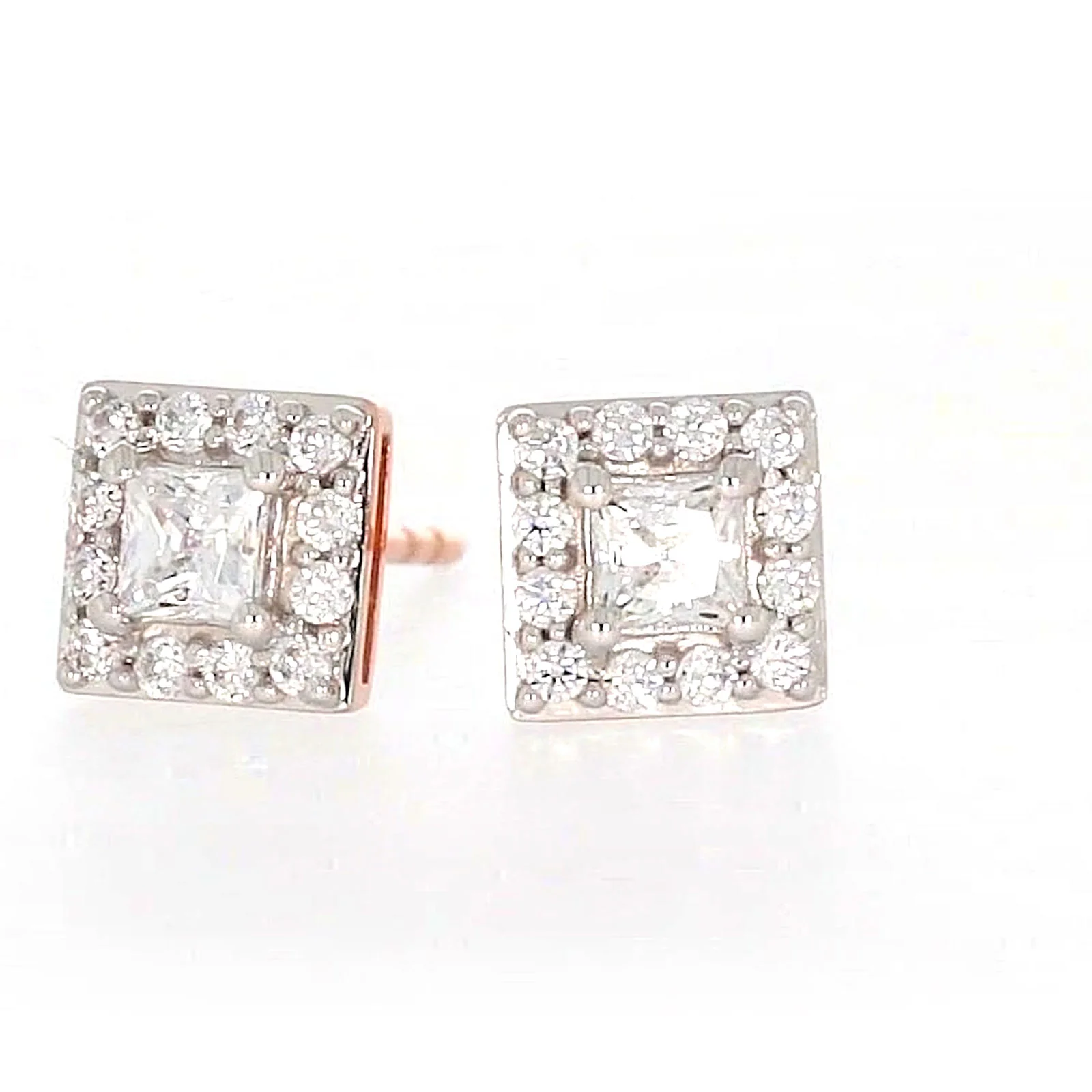 HUSH 9ct Rose Gold Princess & Round Brilliant Cut with 1/2 CARAT tw of Diamond Simulants Stud Earrings - Image 4