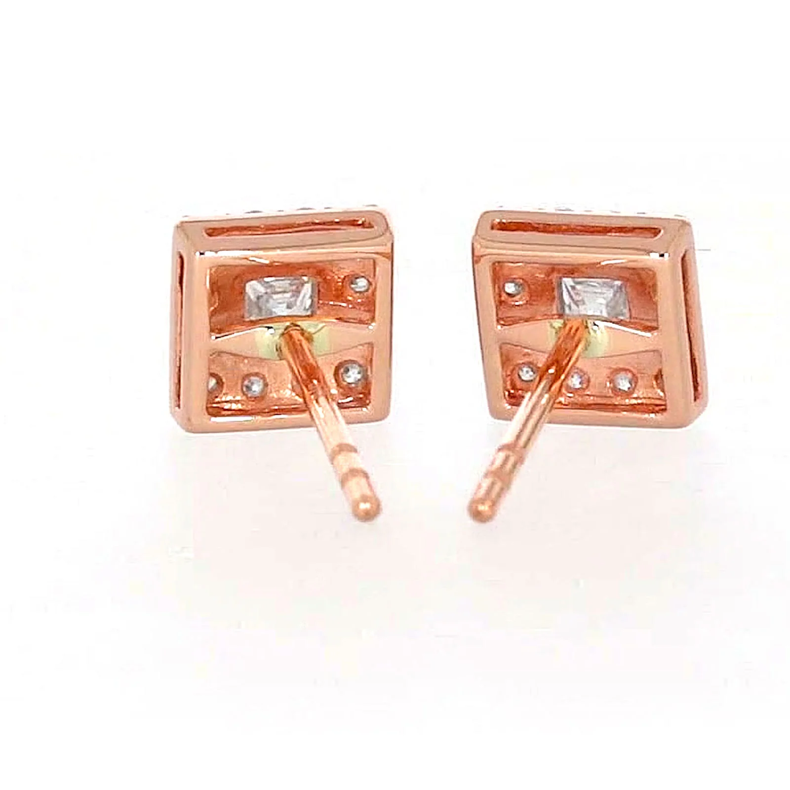 HUSH 9ct Rose Gold Princess & Round Brilliant Cut with 1/2 CARAT tw of Diamond Simulants Stud Earrings - Image 40