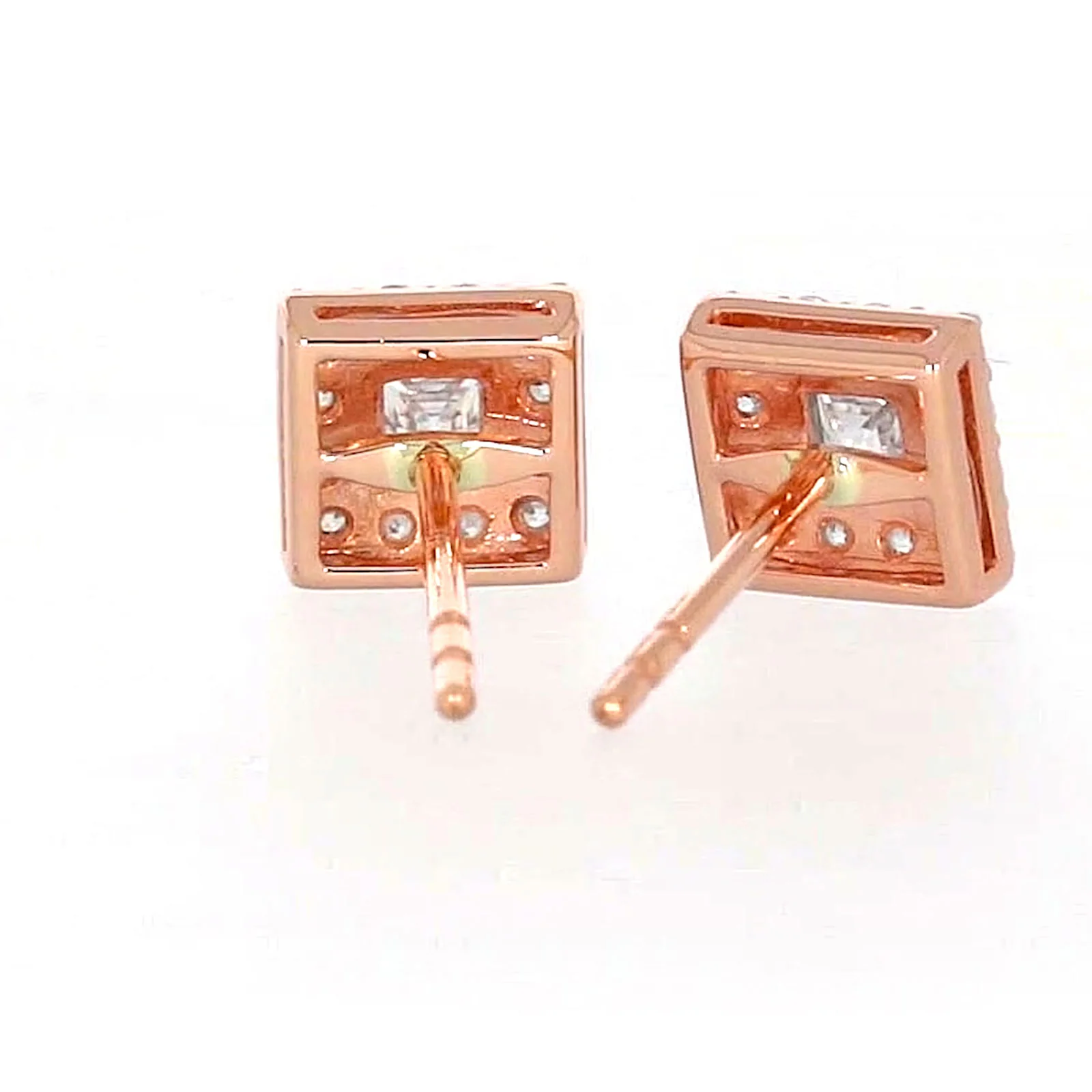 HUSH 9ct Rose Gold Princess & Round Brilliant Cut with 1/2 CARAT tw of Diamond Simulants Stud Earrings - Image 42