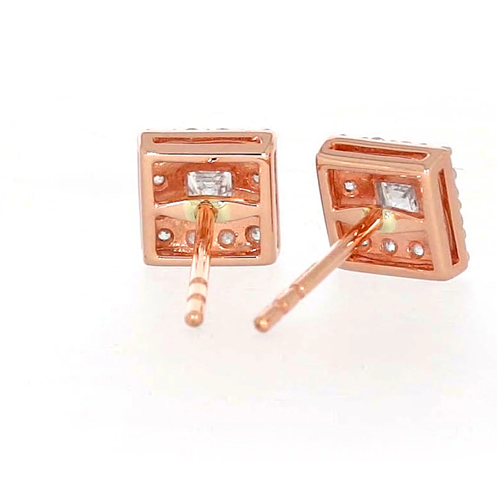 HUSH 9ct Rose Gold Princess & Round Brilliant Cut with 1/2 CARAT tw of Diamond Simulants Stud Earrings - Image 43
