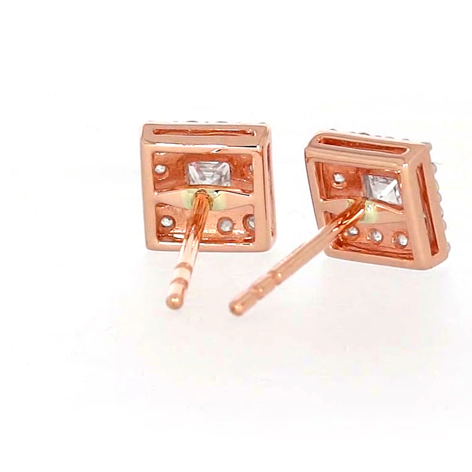HUSH 9ct Rose Gold Princess & Round Brilliant Cut with 1/2 CARAT tw of Diamond Simulants Stud Earrings - Image 44
