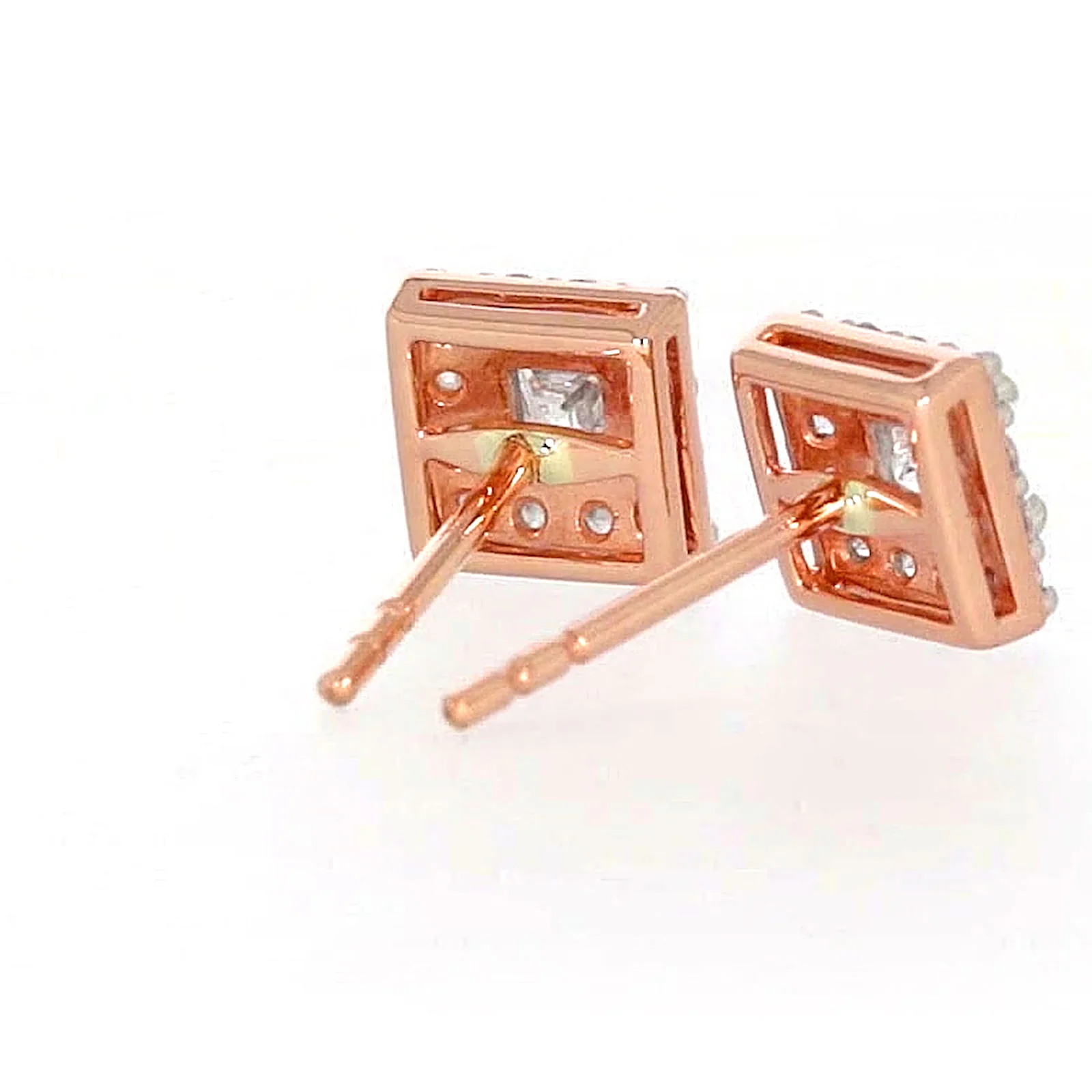 HUSH 9ct Rose Gold Princess & Round Brilliant Cut with 1/2 CARAT tw of Diamond Simulants Stud Earrings - Image 47