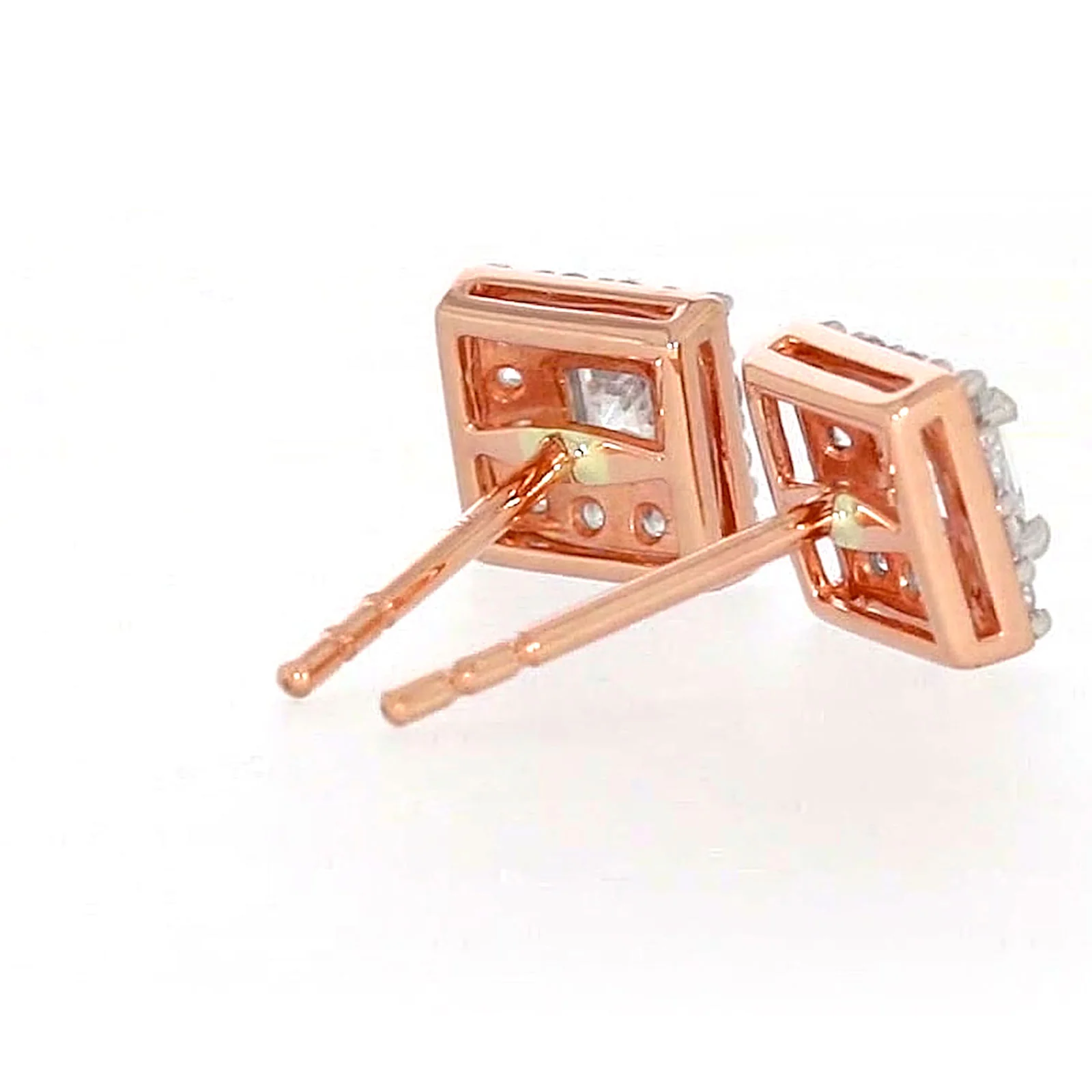 HUSH 9ct Rose Gold Princess & Round Brilliant Cut with 1/2 CARAT tw of Diamond Simulants Stud Earrings - Image 49