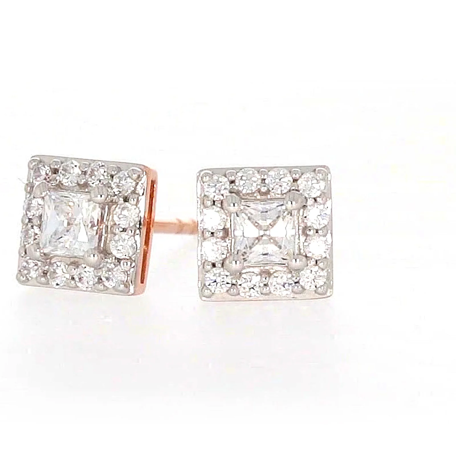 HUSH 9ct Rose Gold Princess & Round Brilliant Cut with 1/2 CARAT tw of Diamond Simulants Stud Earrings - Image 5