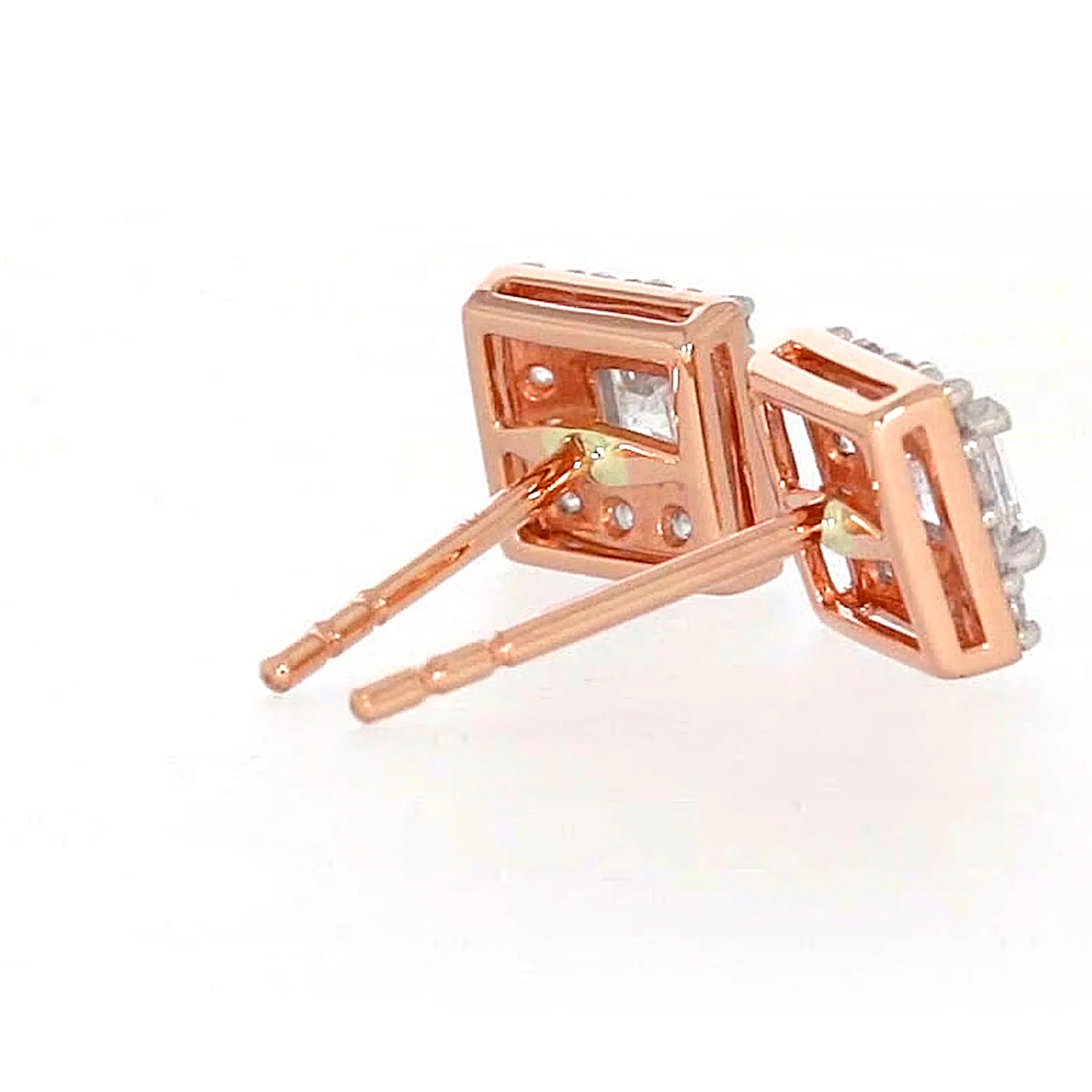 HUSH 9ct Rose Gold Princess & Round Brilliant Cut with 1/2 CARAT tw of Diamond Simulants Stud Earrings - Image 50