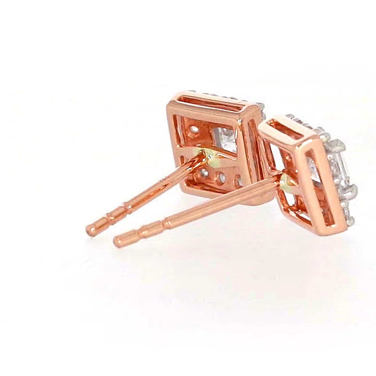 HUSH 9ct Rose Gold Princess & Round Brilliant Cut with 1/2 CARAT tw of Diamond Simulants Stud Earrings - Image 51