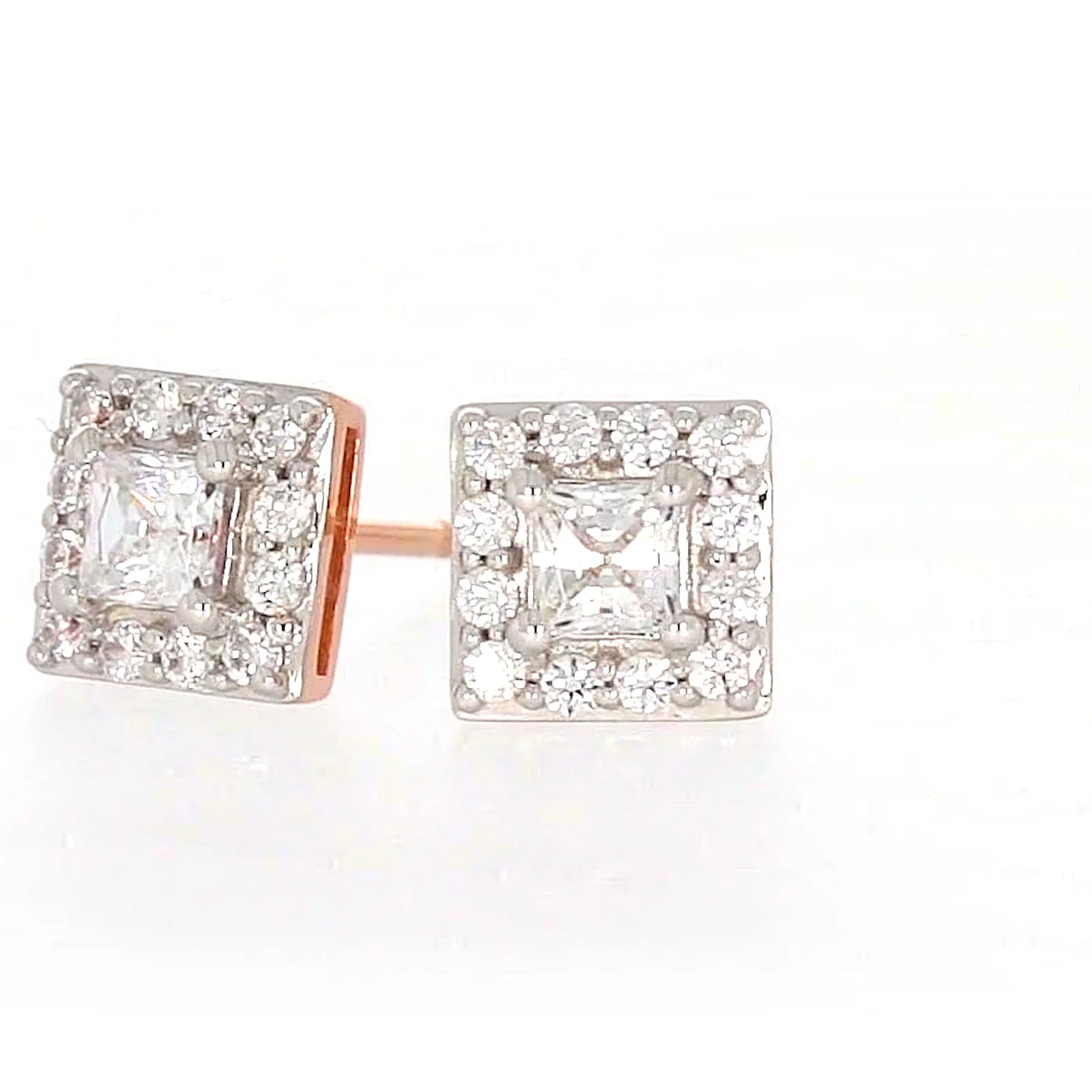 HUSH 9ct Rose Gold Princess & Round Brilliant Cut with 1/2 CARAT tw of Diamond Simulants Stud Earrings - Image 6