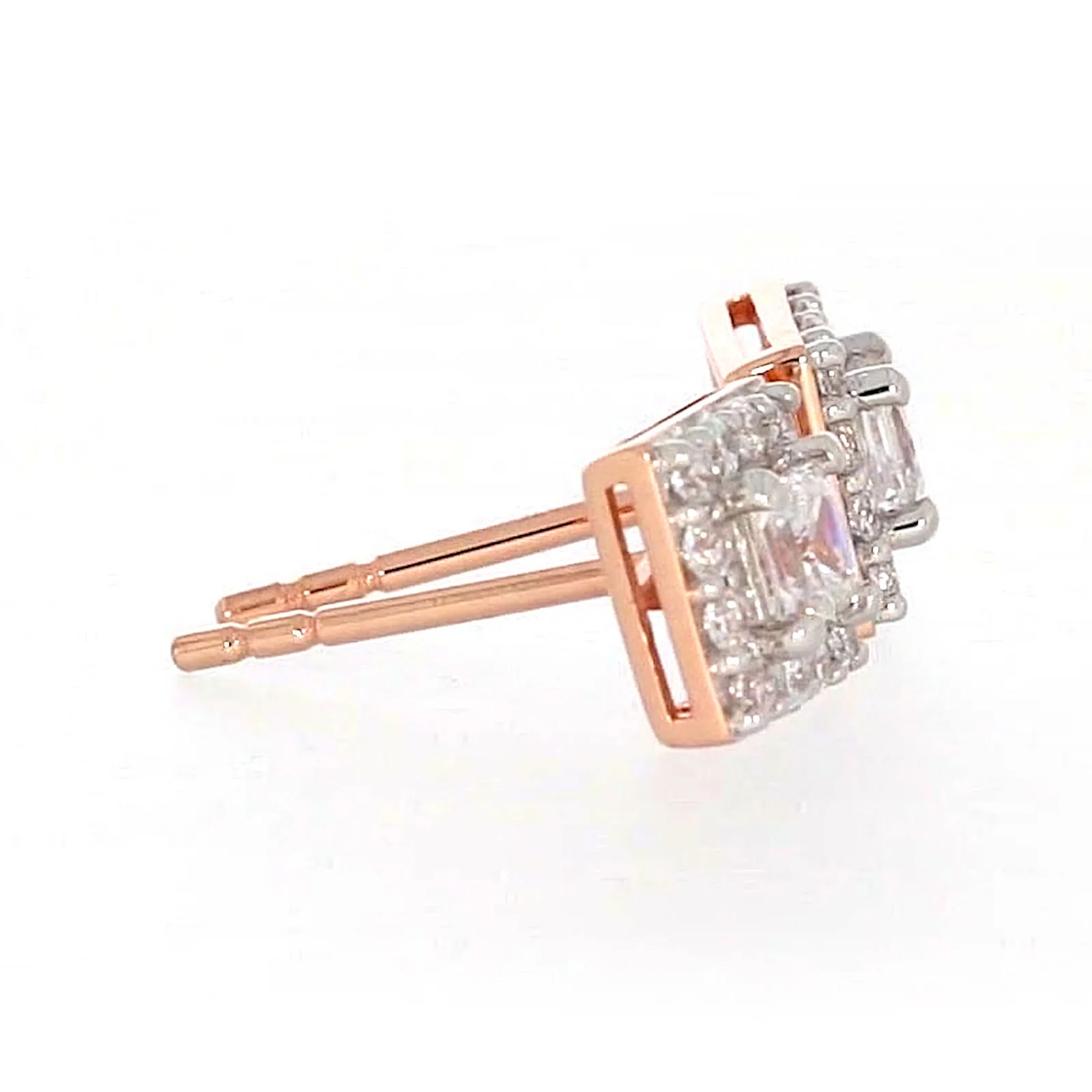 HUSH 9ct Rose Gold Princess & Round Brilliant Cut with 1/2 CARAT tw of Diamond Simulants Stud Earrings - Image 60