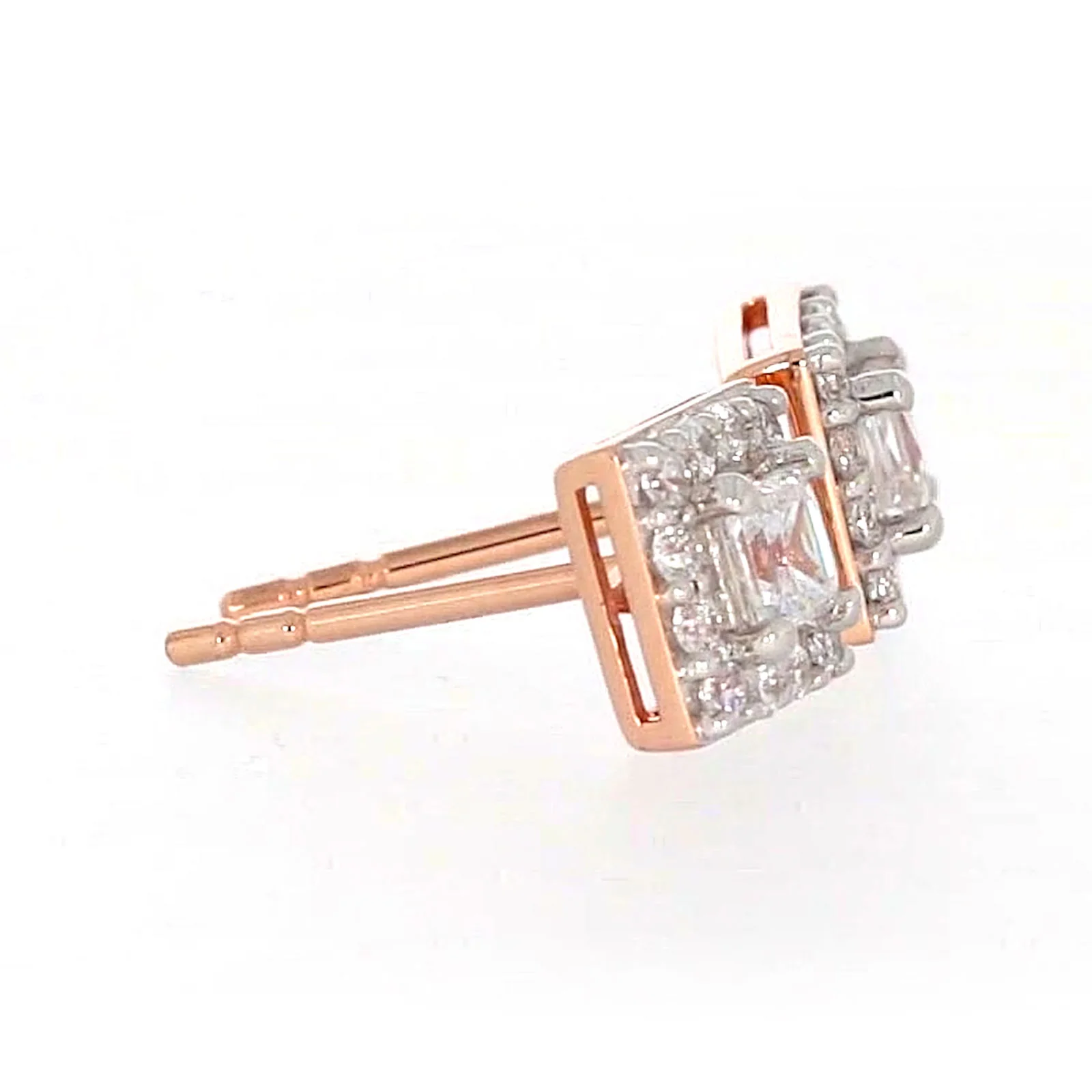 HUSH 9ct Rose Gold Princess & Round Brilliant Cut with 1/2 CARAT tw of Diamond Simulants Stud Earrings - Image 61