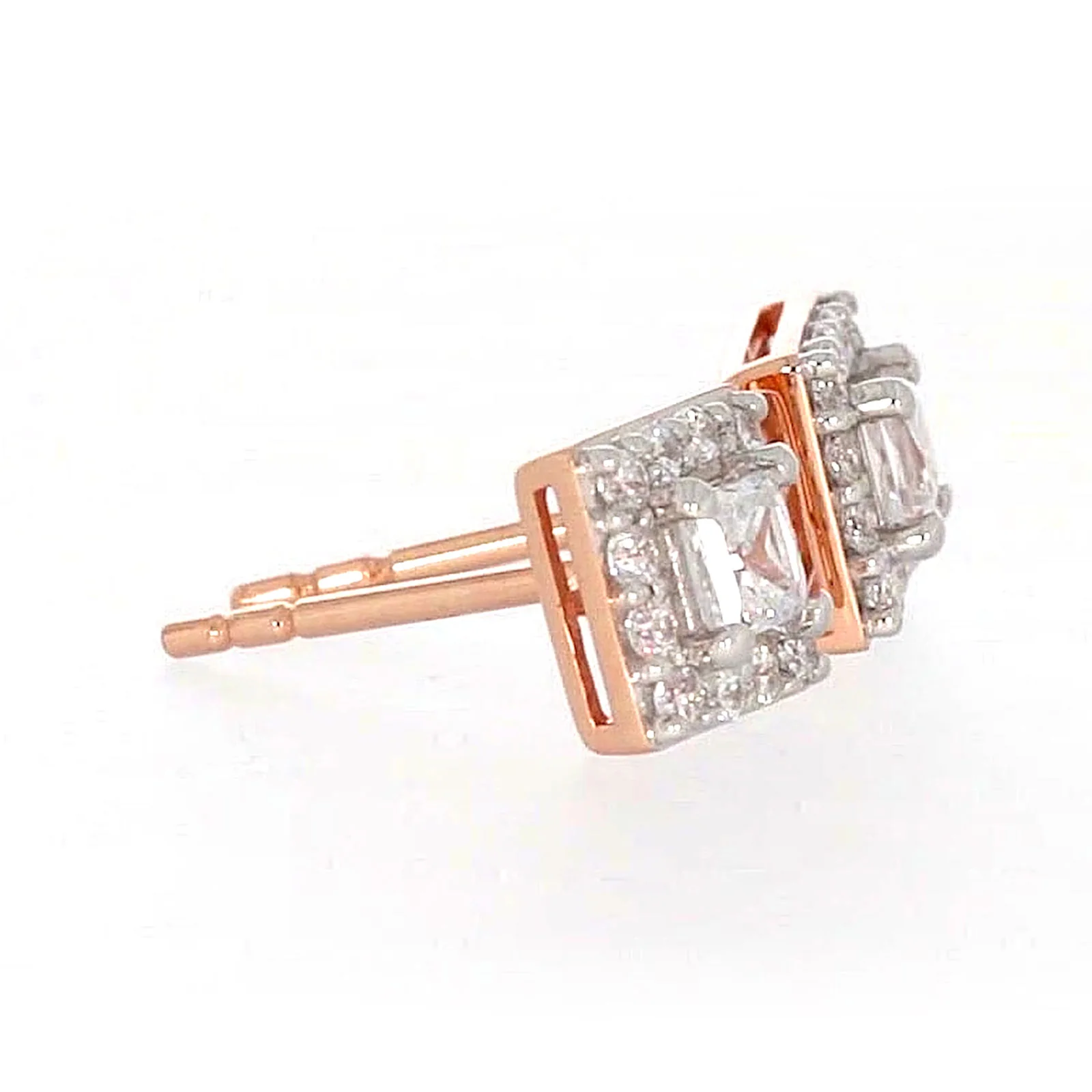 HUSH 9ct Rose Gold Princess & Round Brilliant Cut with 1/2 CARAT tw of Diamond Simulants Stud Earrings - Image 62