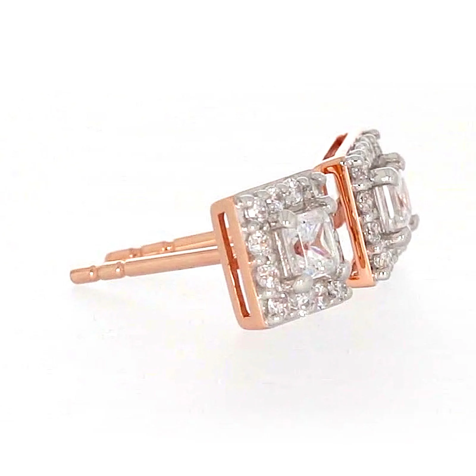 HUSH 9ct Rose Gold Princess & Round Brilliant Cut with 1/2 CARAT tw of Diamond Simulants Stud Earrings - Image 63