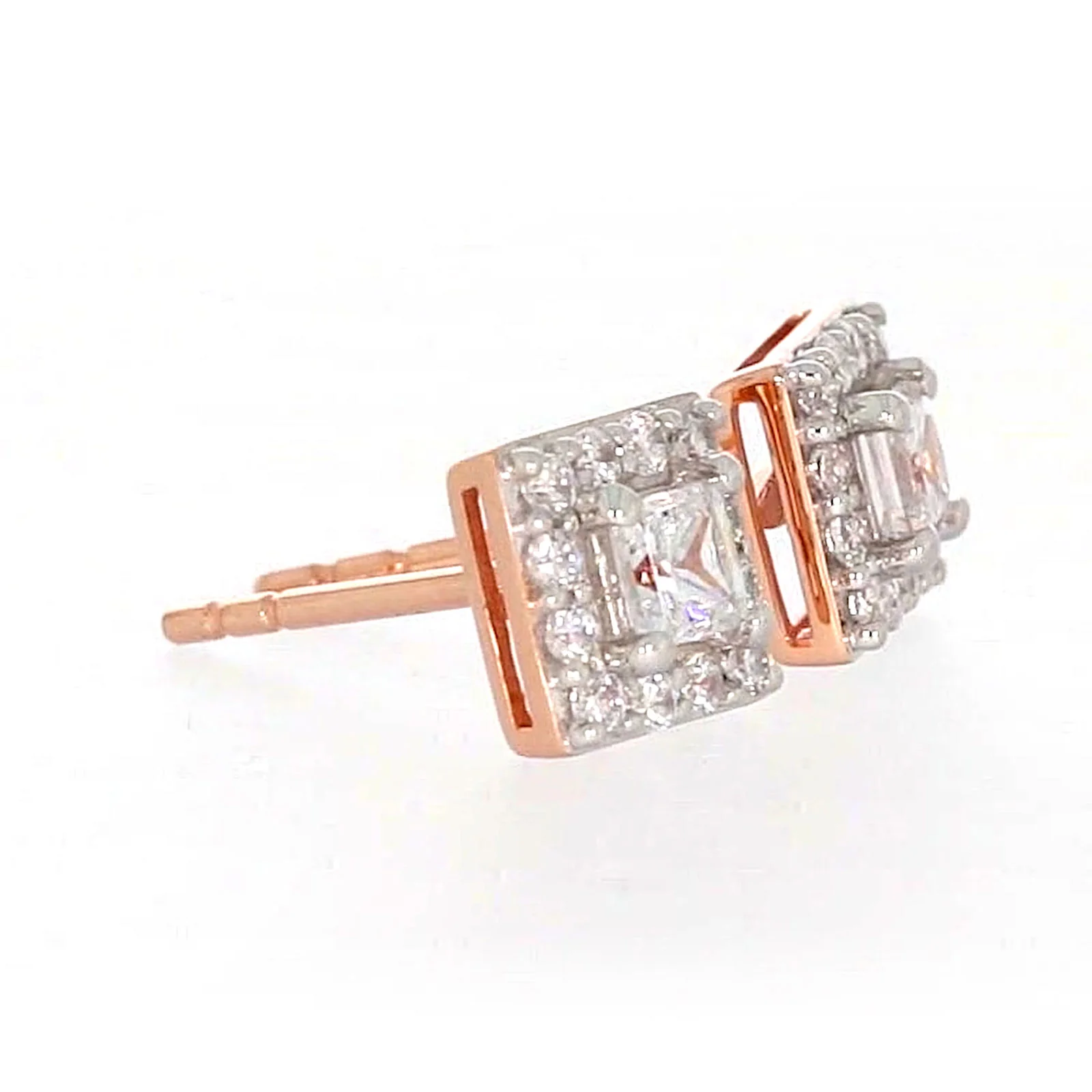 HUSH 9ct Rose Gold Princess & Round Brilliant Cut with 1/2 CARAT tw of Diamond Simulants Stud Earrings - Image 64