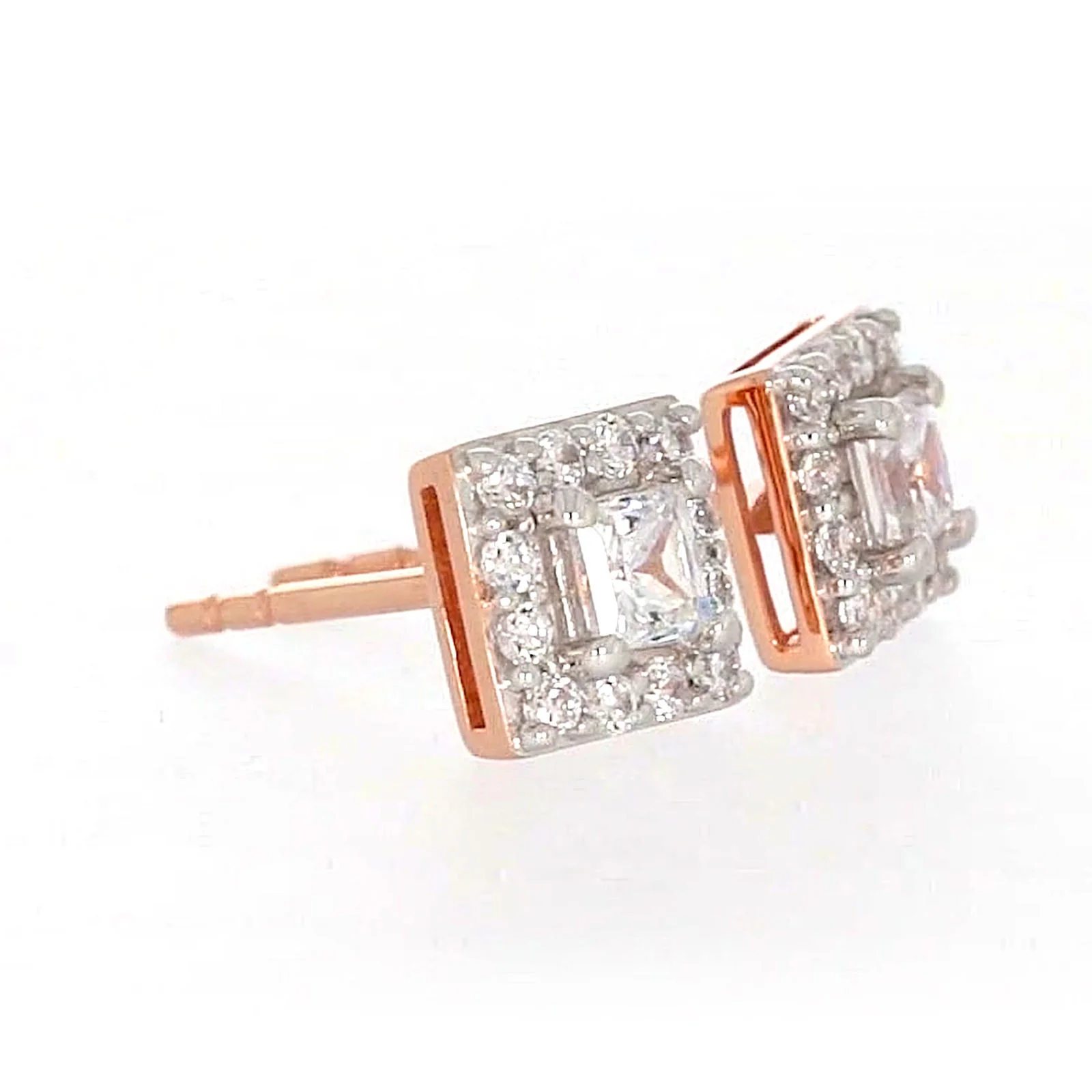 HUSH 9ct Rose Gold Princess & Round Brilliant Cut with 1/2 CARAT tw of Diamond Simulants Stud Earrings - Image 65