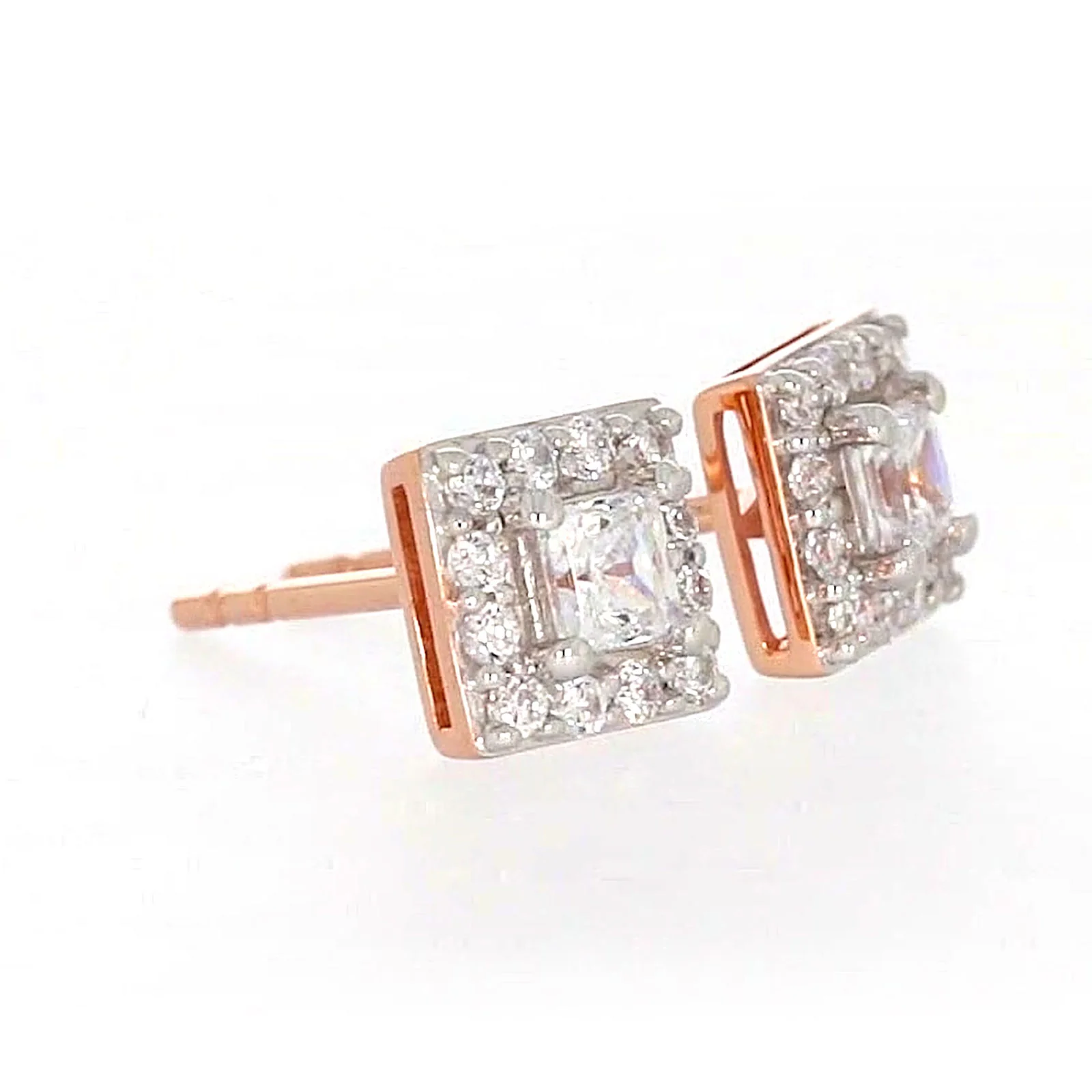HUSH 9ct Rose Gold Princess & Round Brilliant Cut with 1/2 CARAT tw of Diamond Simulants Stud Earrings - Image 66