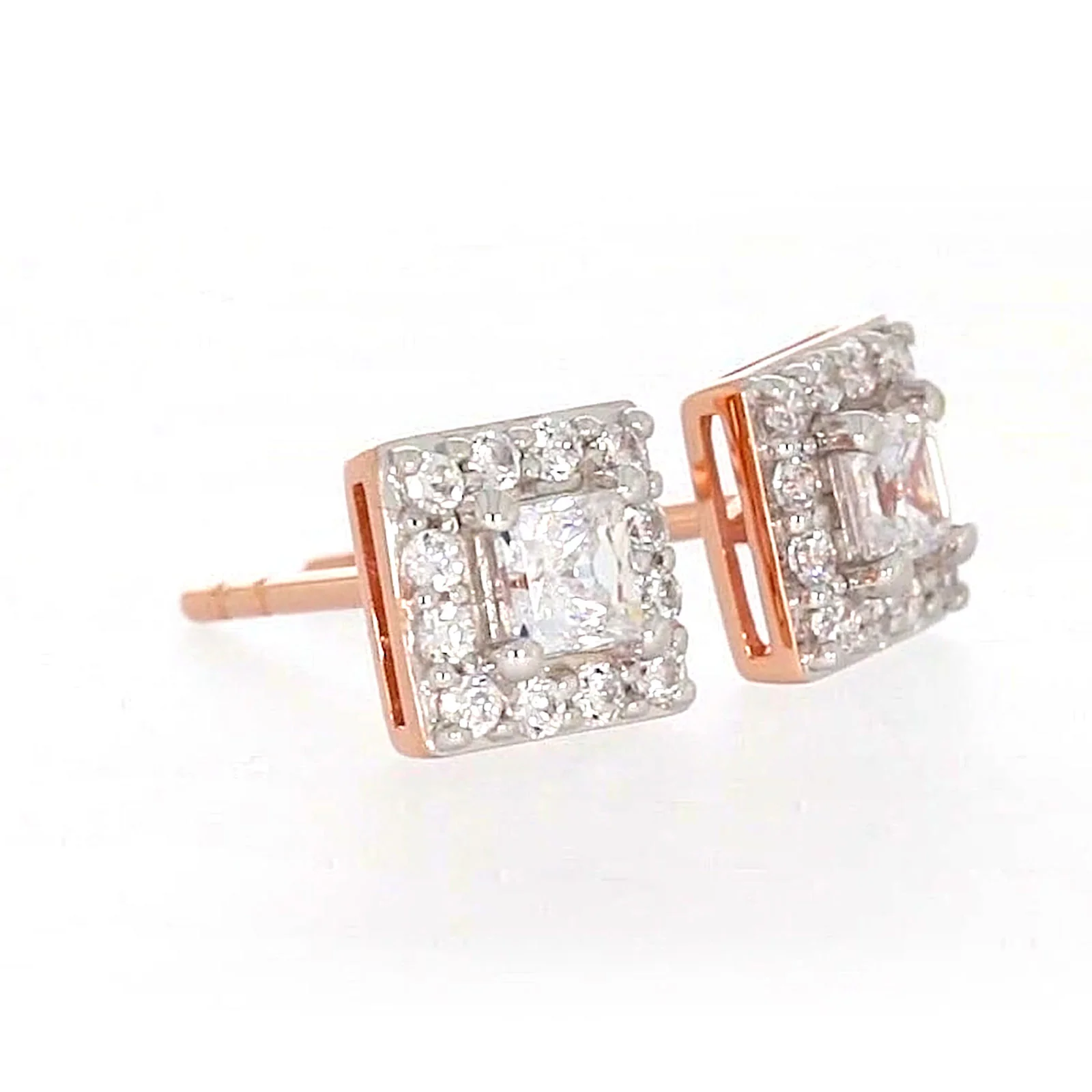 HUSH 9ct Rose Gold Princess & Round Brilliant Cut with 1/2 CARAT tw of Diamond Simulants Stud Earrings - Image 67