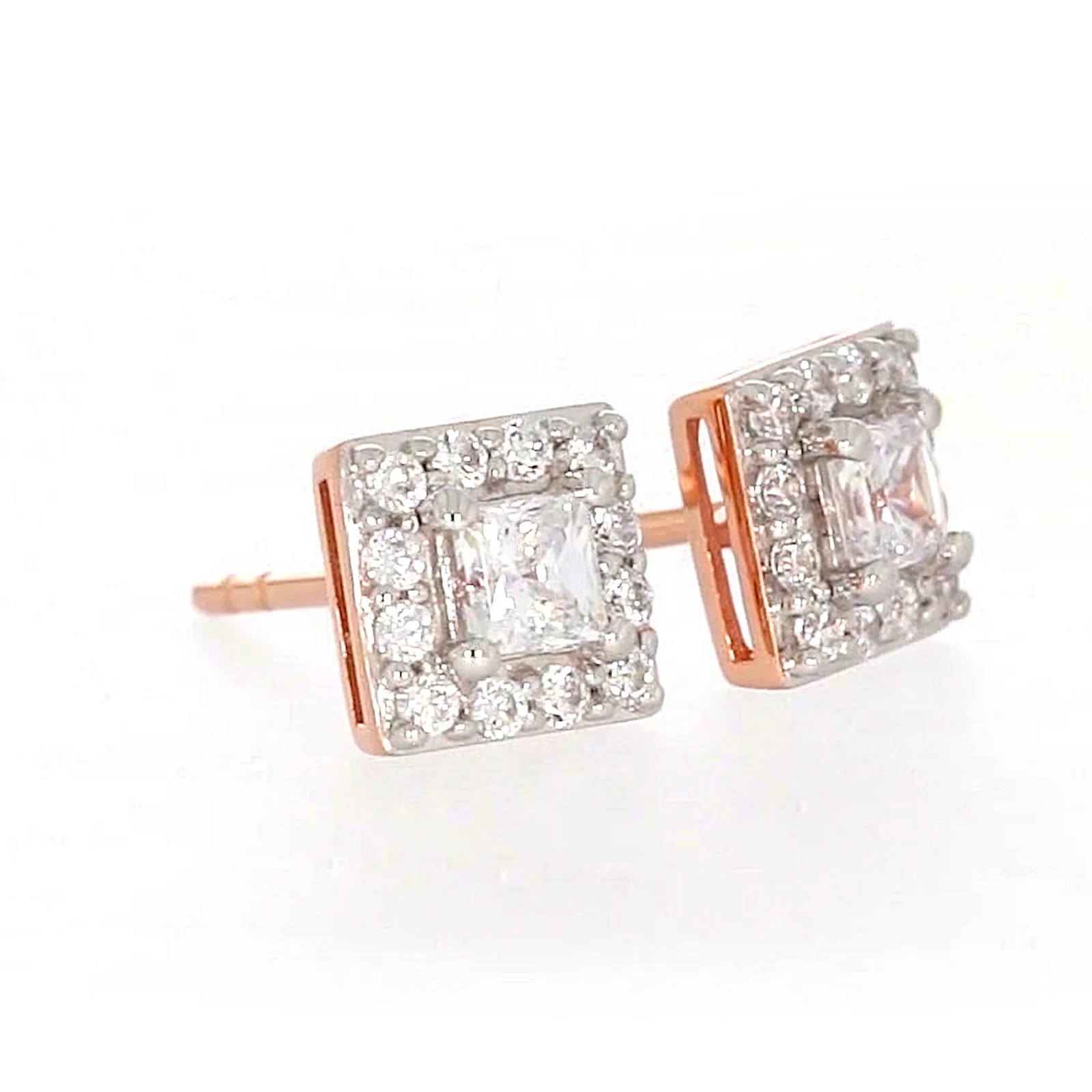 HUSH 9ct Rose Gold Princess & Round Brilliant Cut with 1/2 CARAT tw of Diamond Simulants Stud Earrings - Image 68