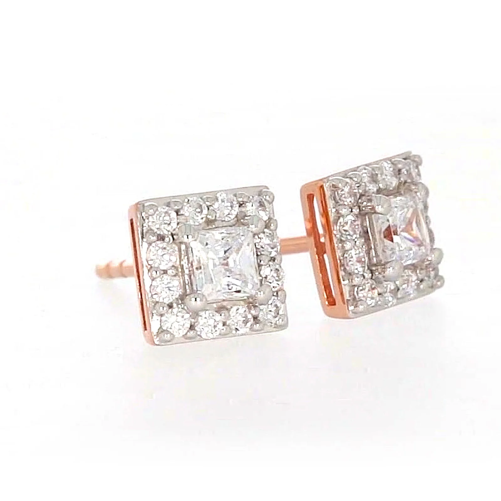 HUSH 9ct Rose Gold Princess & Round Brilliant Cut with 1/2 CARAT tw of Diamond Simulants Stud Earrings - Image 69