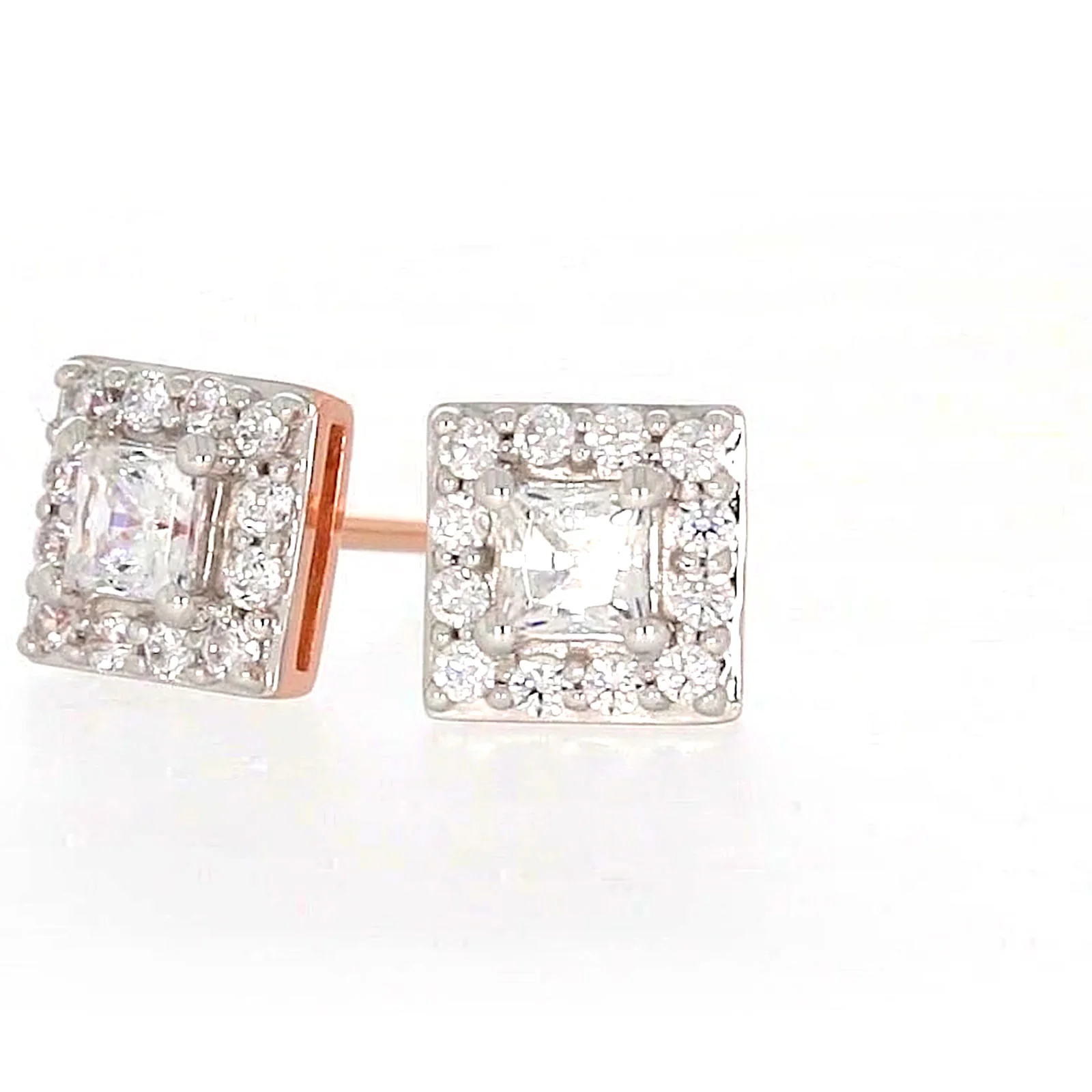 HUSH 9ct Rose Gold Princess & Round Brilliant Cut with 1/2 CARAT tw of Diamond Simulants Stud Earrings - Image 7
