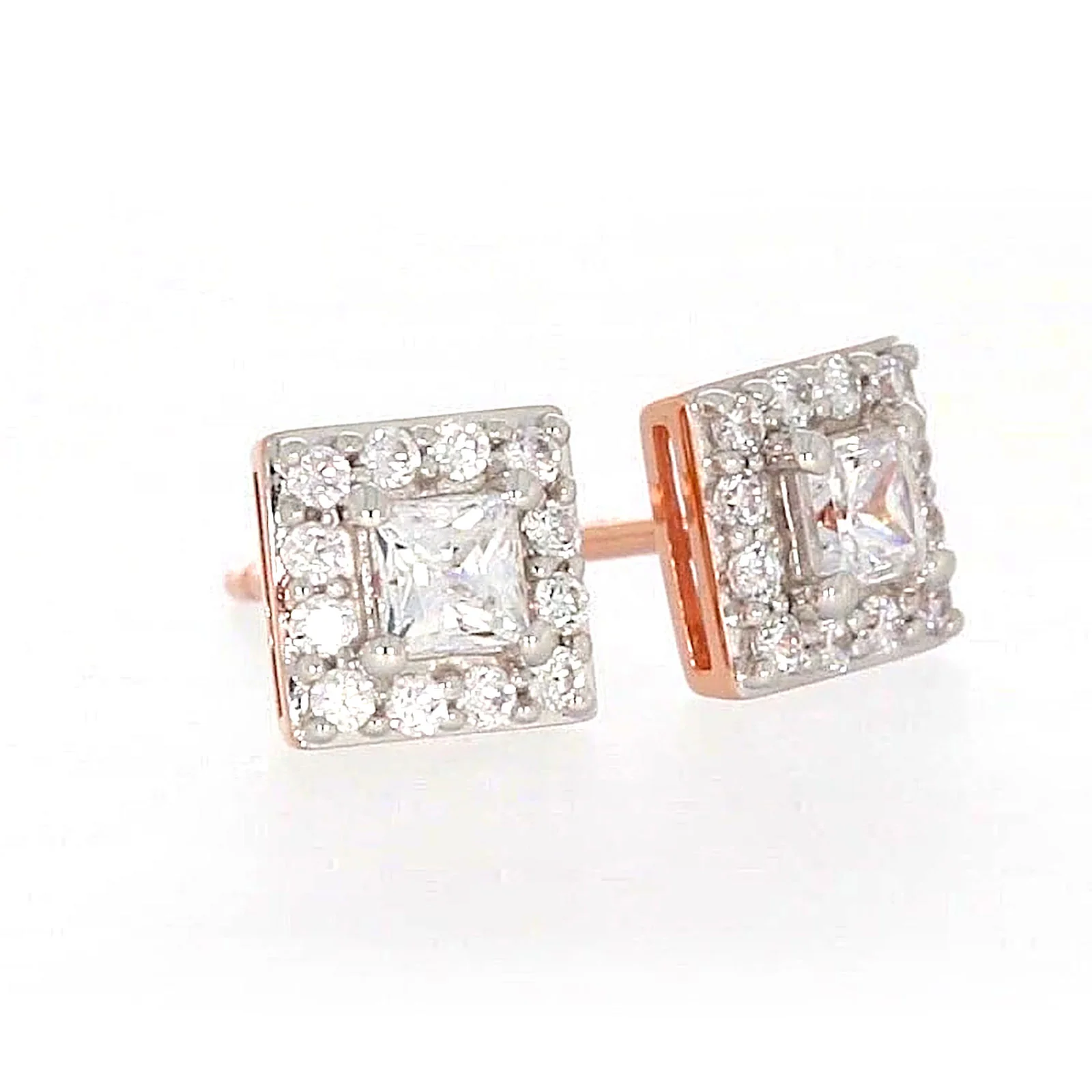 HUSH 9ct Rose Gold Princess & Round Brilliant Cut with 1/2 CARAT tw of Diamond Simulants Stud Earrings - Image 70
