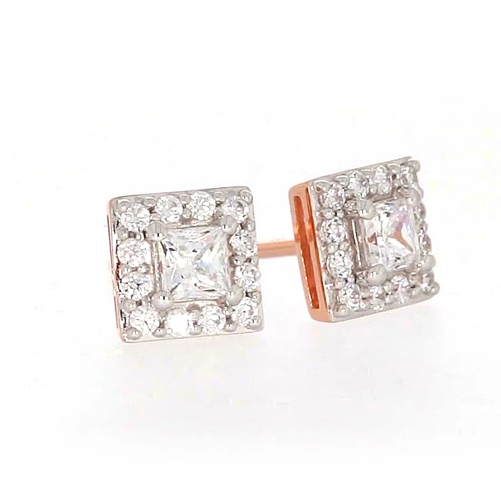 HUSH 9ct Rose Gold Princess & Round Brilliant Cut with 1/2 CARAT tw of Diamond Simulants Stud Earrings - Image 71