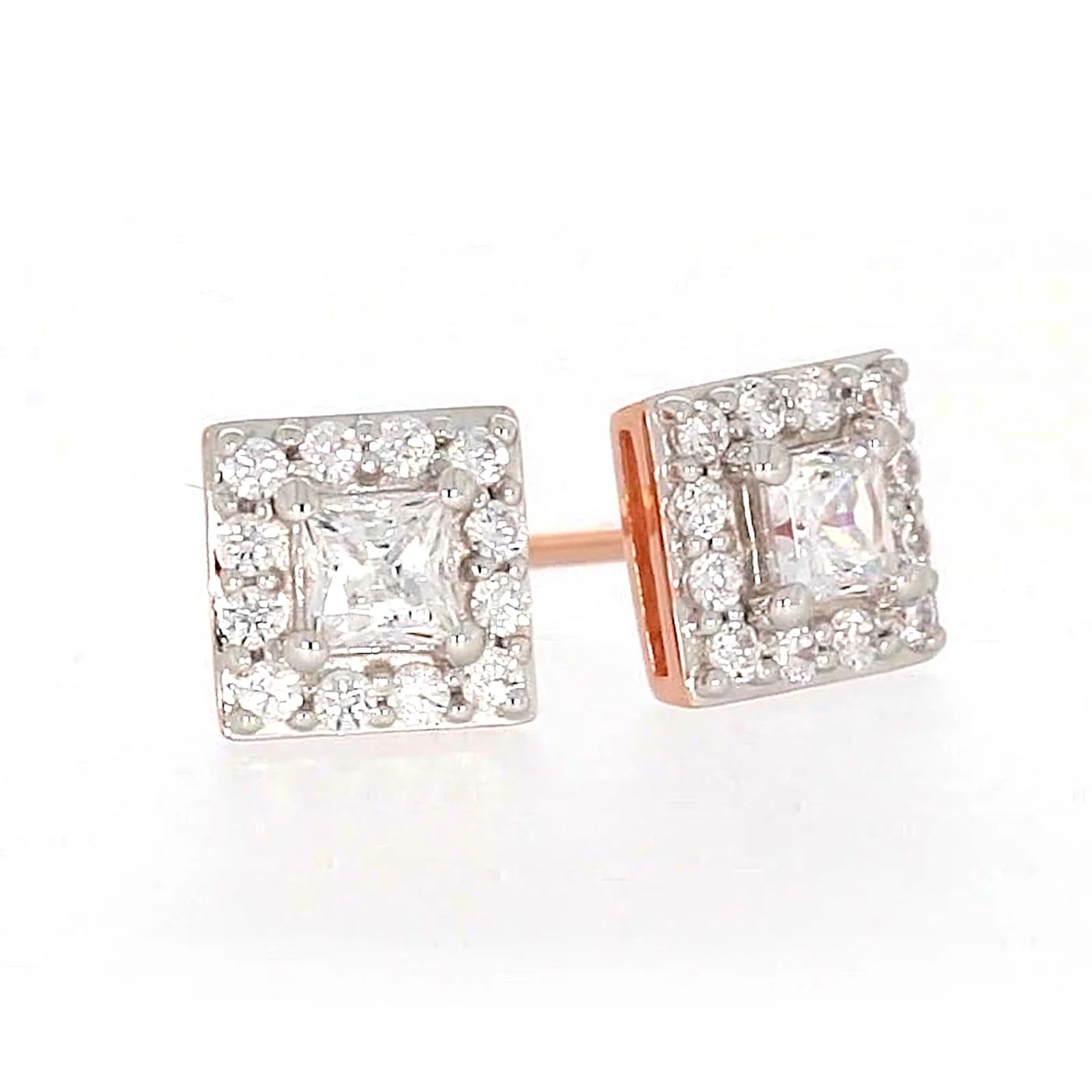 HUSH 9ct Rose Gold Princess & Round Brilliant Cut with 1/2 CARAT tw of Diamond Simulants Stud Earrings - Image 72