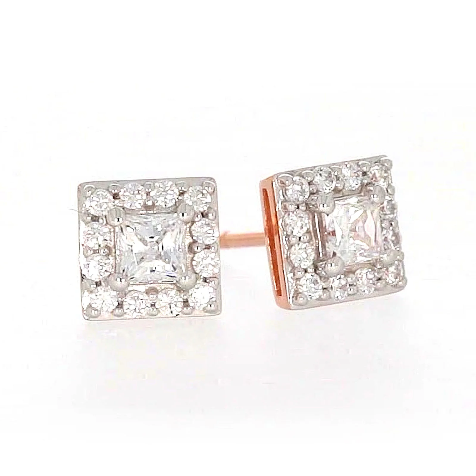 HUSH 9ct Rose Gold Princess & Round Brilliant Cut with 1/2 CARAT tw of Diamond Simulants Stud Earrings - Image 73
