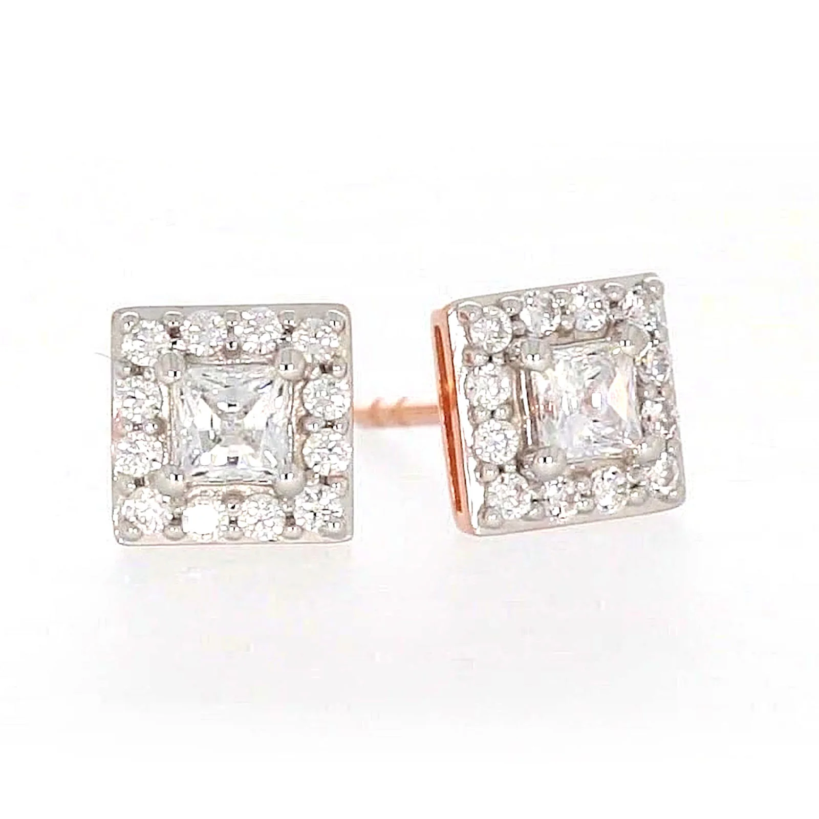 HUSH 9ct Rose Gold Princess & Round Brilliant Cut with 1/2 CARAT tw of Diamond Simulants Stud Earrings - Image 74
