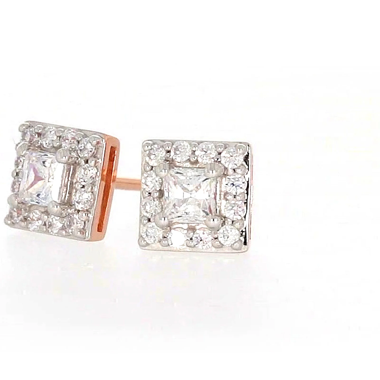 HUSH 9ct Rose Gold Princess & Round Brilliant Cut with 1/2 CARAT tw of Diamond Simulants Stud Earrings - Image 8