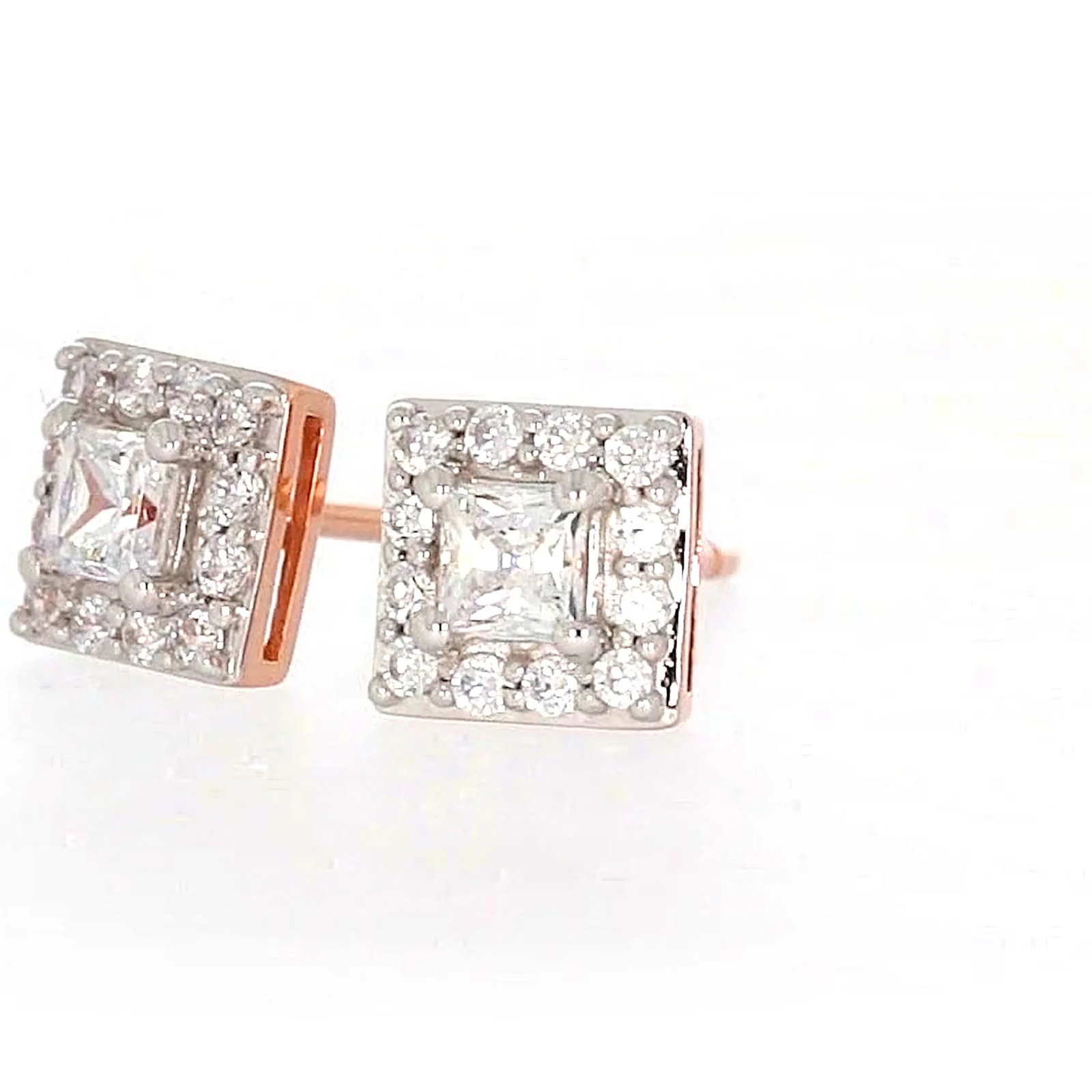 HUSH 9ct Rose Gold Princess & Round Brilliant Cut with 1/2 CARAT tw of Diamond Simulants Stud Earrings - Image 9