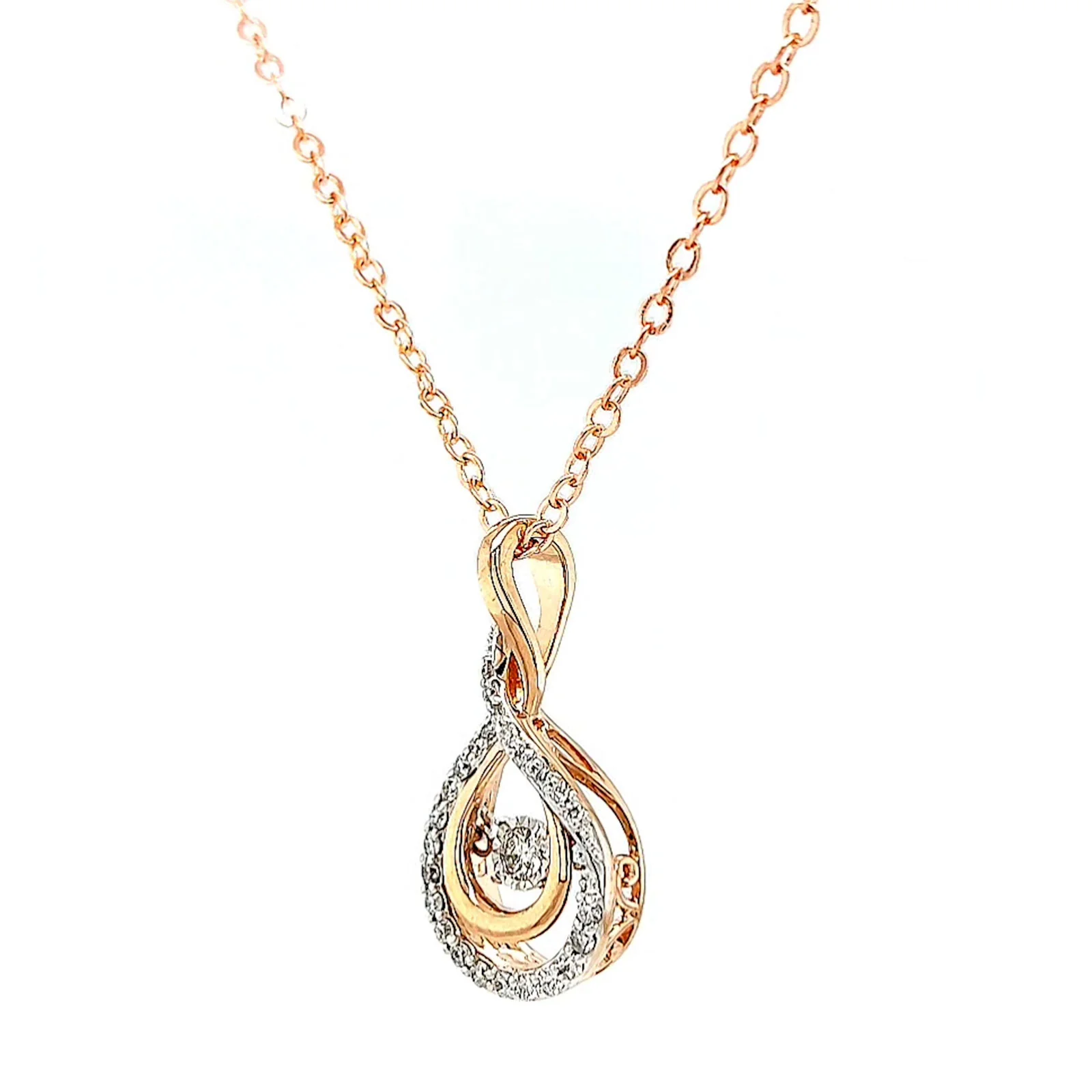 9ct Rose Gold Round Brilliant Cut Dancing Diamond with 0.25 Carat tw of Diamond Pendant - Image 11