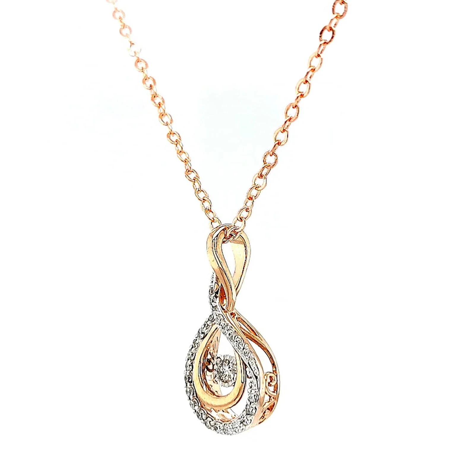 9ct Rose Gold Round Brilliant Cut Dancing Diamond with 0.25 Carat tw of Diamond Pendant - Image 12