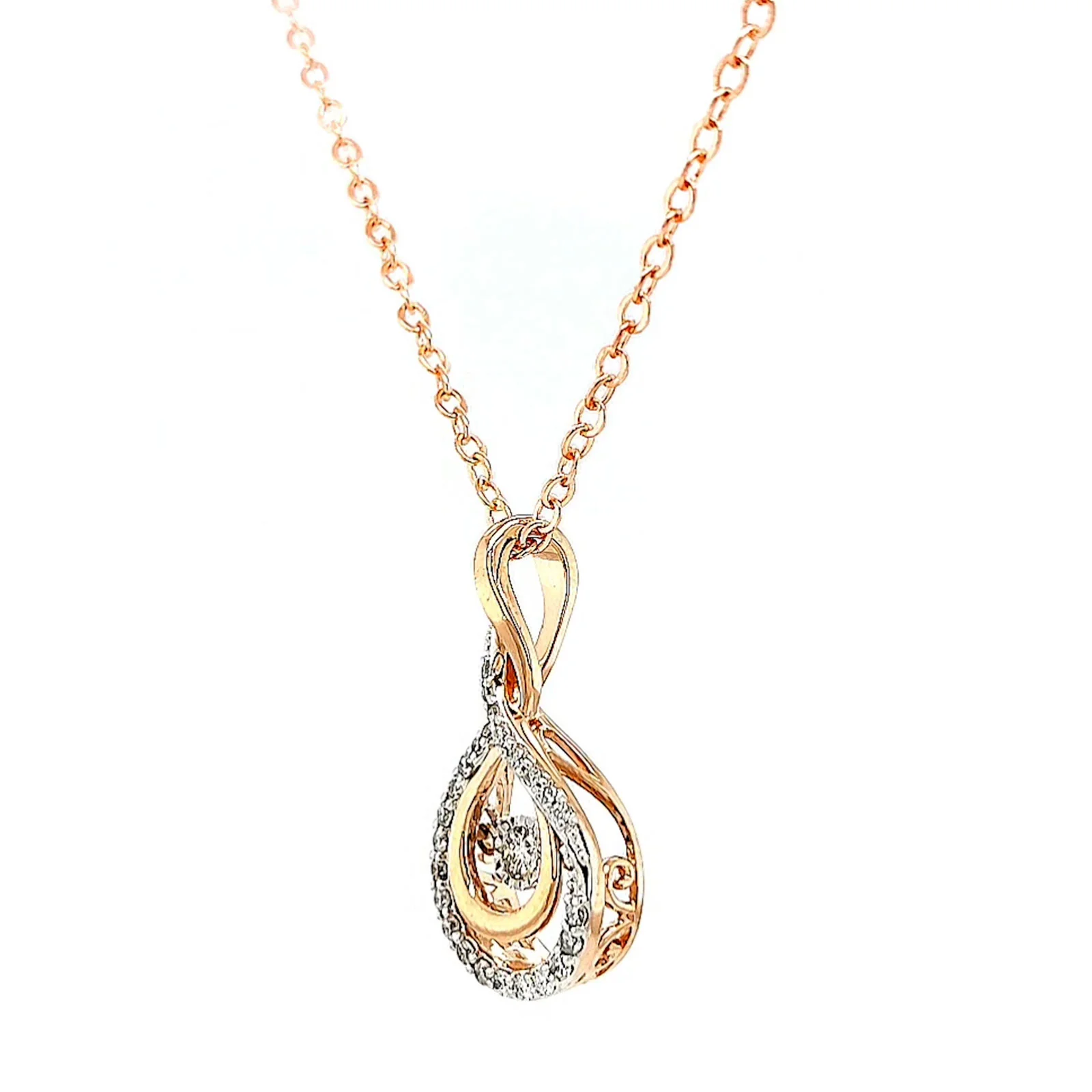 9ct Rose Gold Round Brilliant Cut Dancing Diamond with 0.25 Carat tw of Diamond Pendant - Image 13